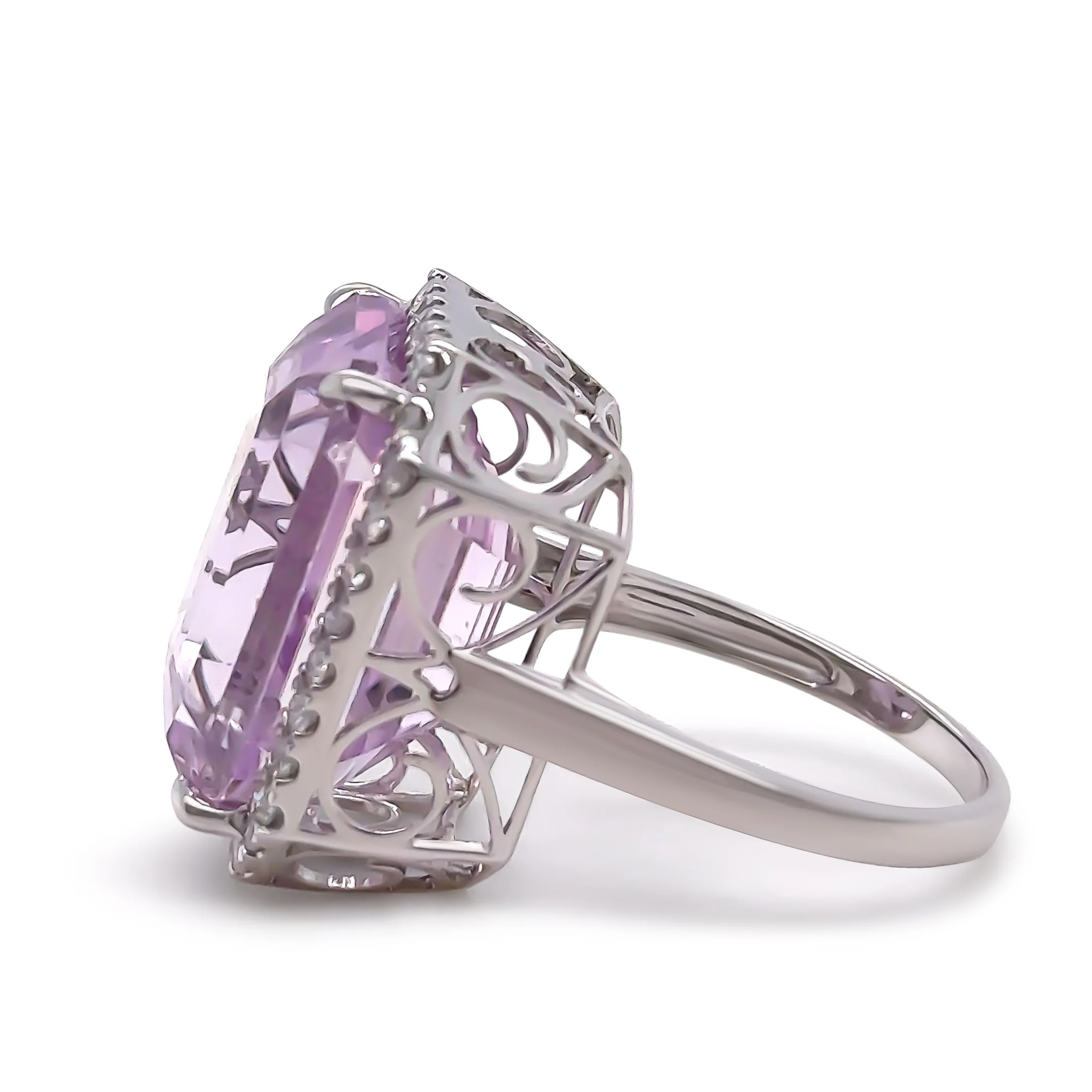 Bespoke 14ct White Gold Kunzite & Diamond Cocktail Ring 26.6ct - Image 3