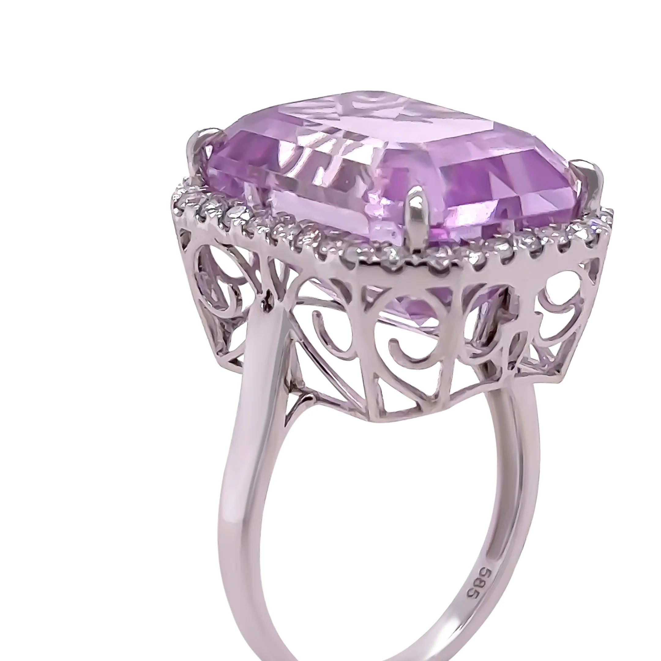Bespoke 14ct White Gold Kunzite & Diamond Cocktail Ring 26.6ct - Image 6