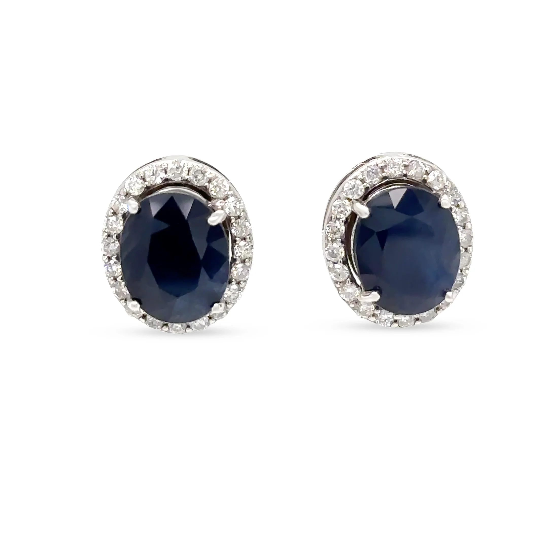 14ct White Gold Sapphire & Diamond Stud Earrings 7.56ct 4.66g - Image 3
