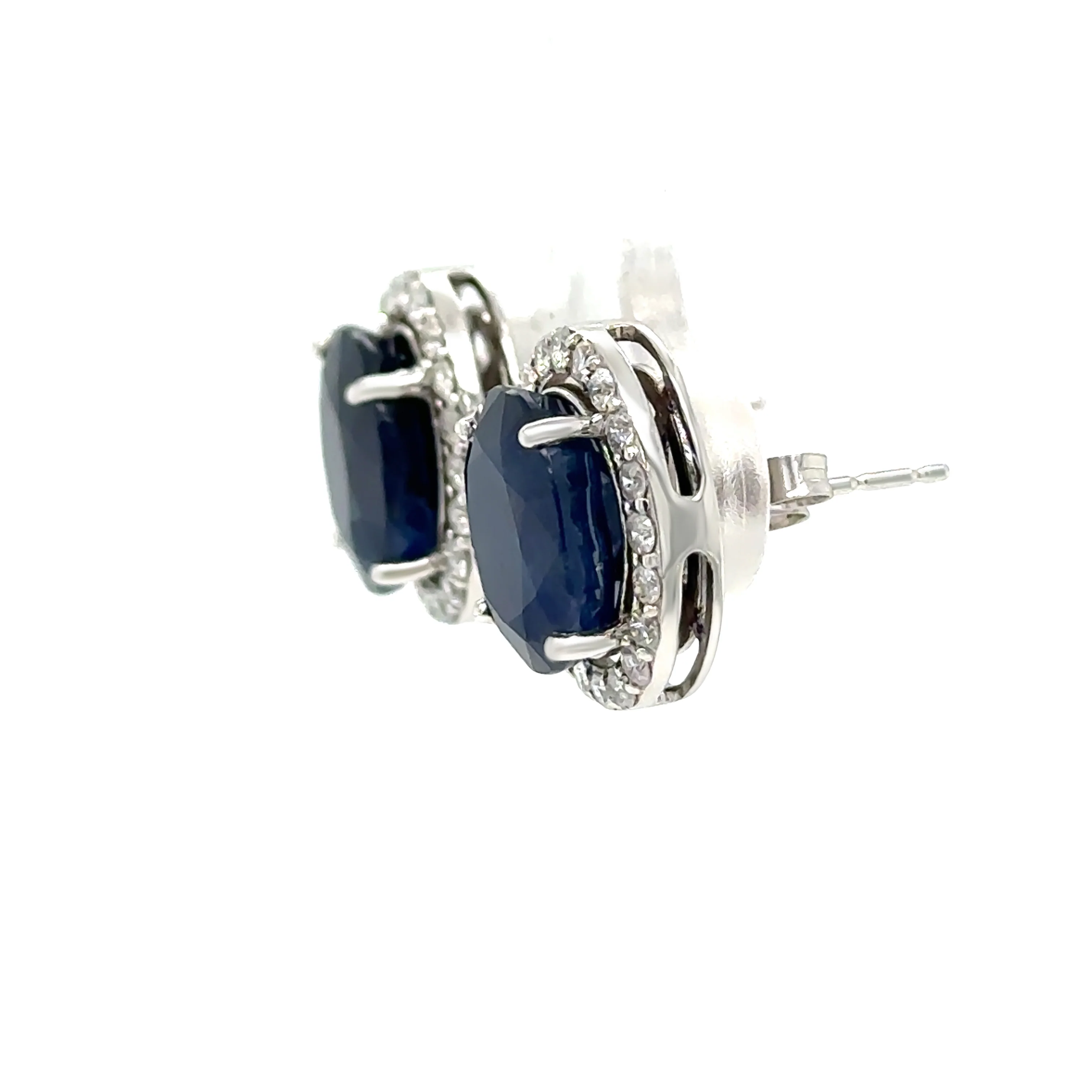14ct White Gold Sapphire & Diamond Stud Earrings 7.56ct 4.66g - Image 5