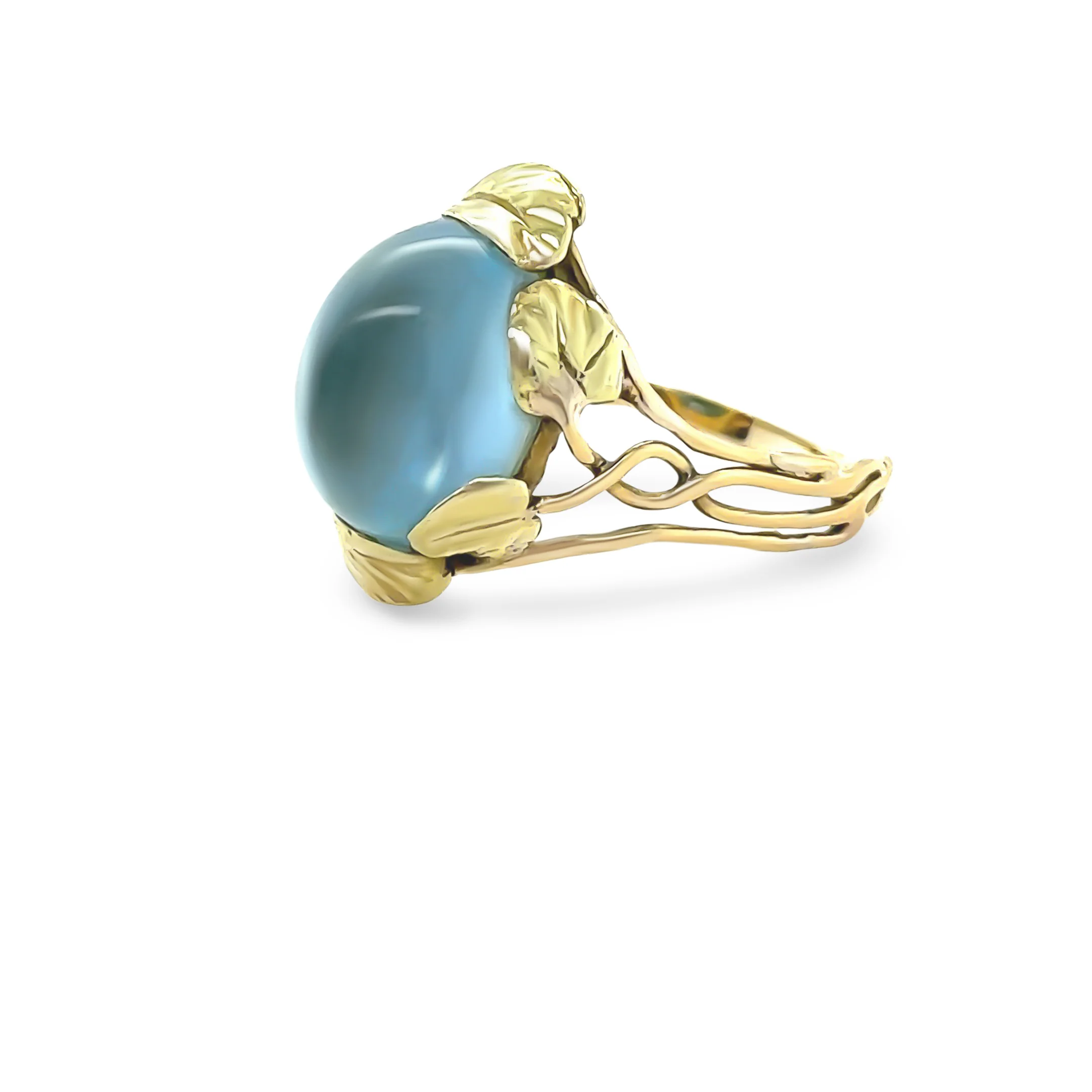 14ct Yellow and Green Gold Aquamarine Floral Ring 3.75ct - Image 3