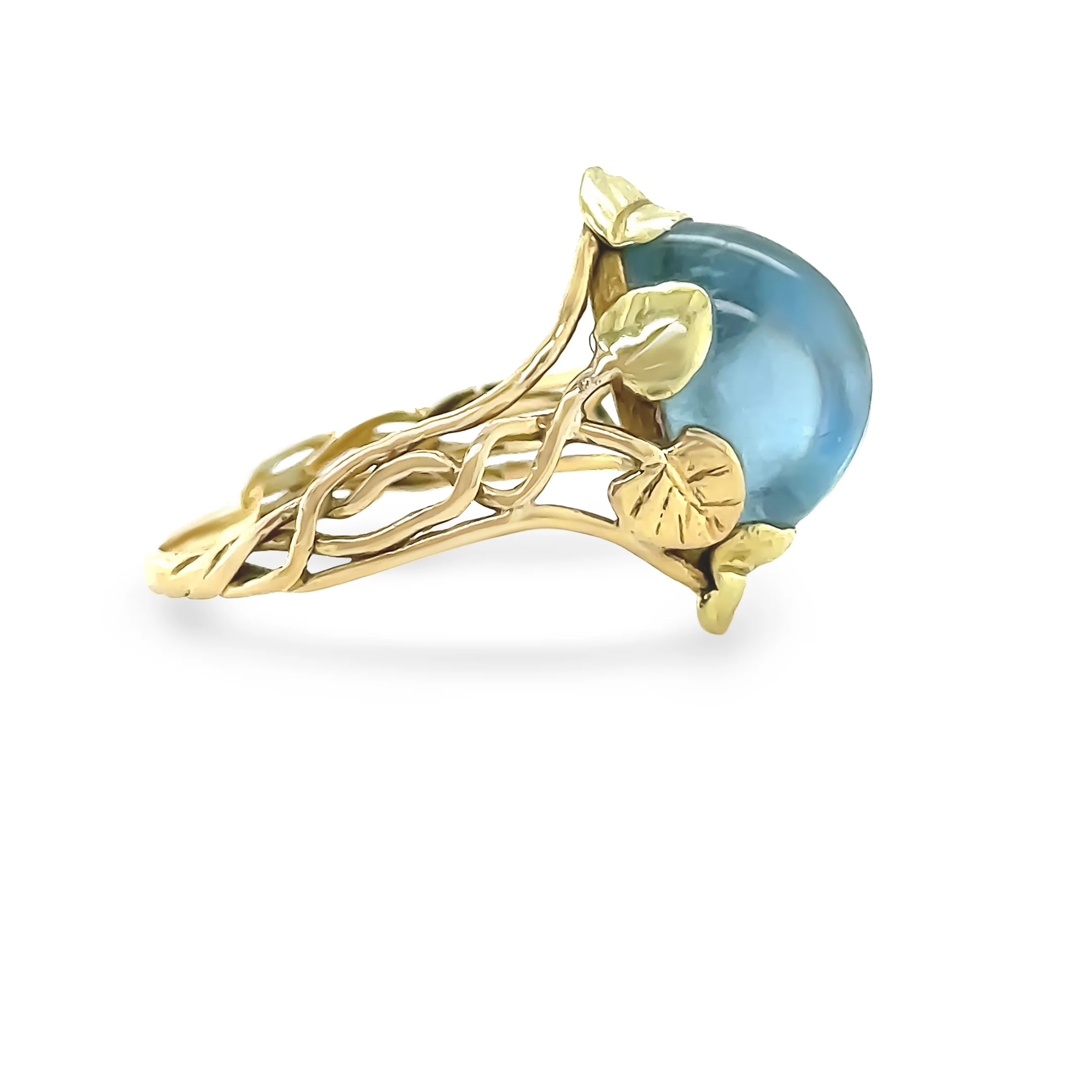 14ct Yellow and Green Gold Aquamarine Floral Ring 3.75ct - Image 4