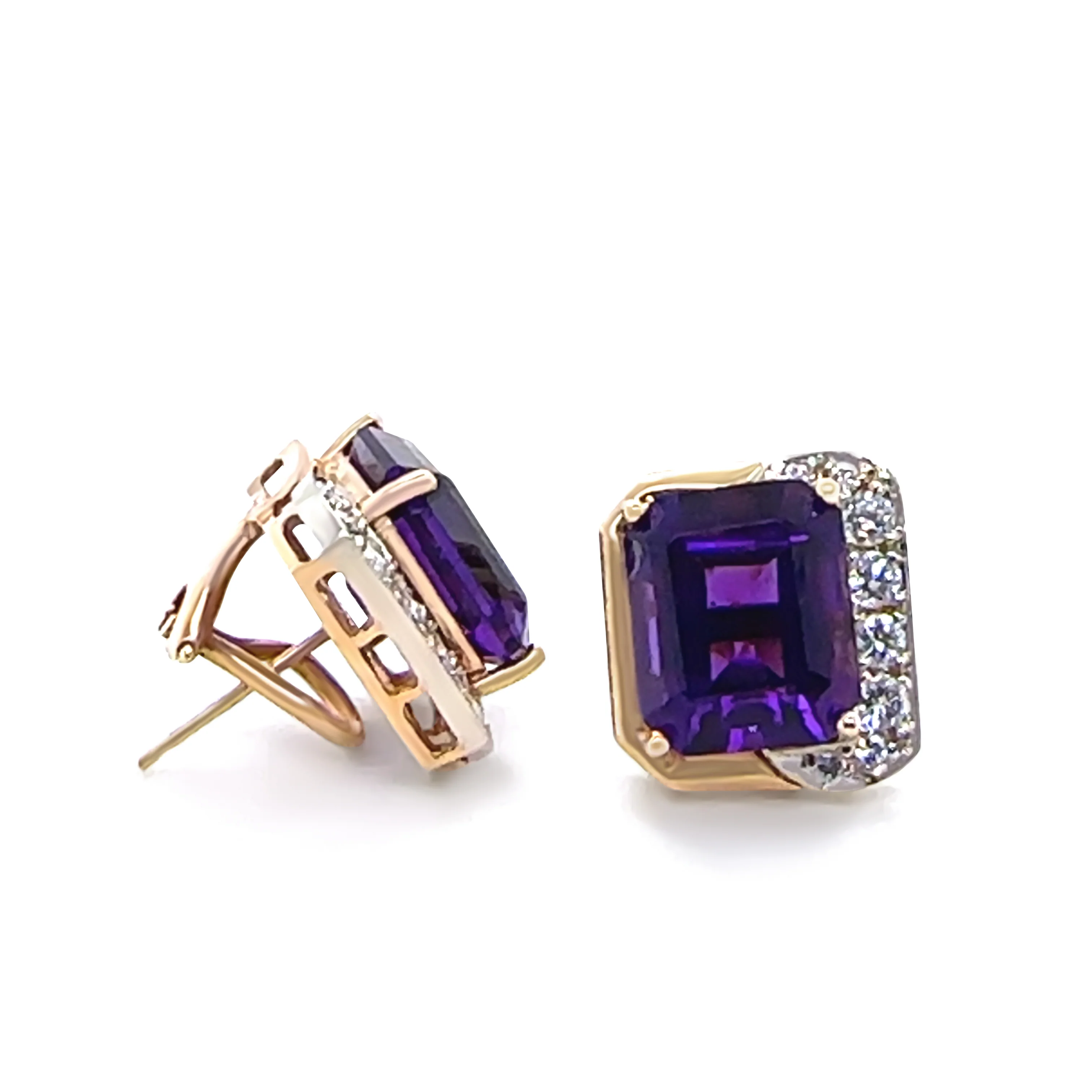 14ct Yellow and White Gold Amethyst and Diamond Earrings 8.80ct 10.62g - Image 4
