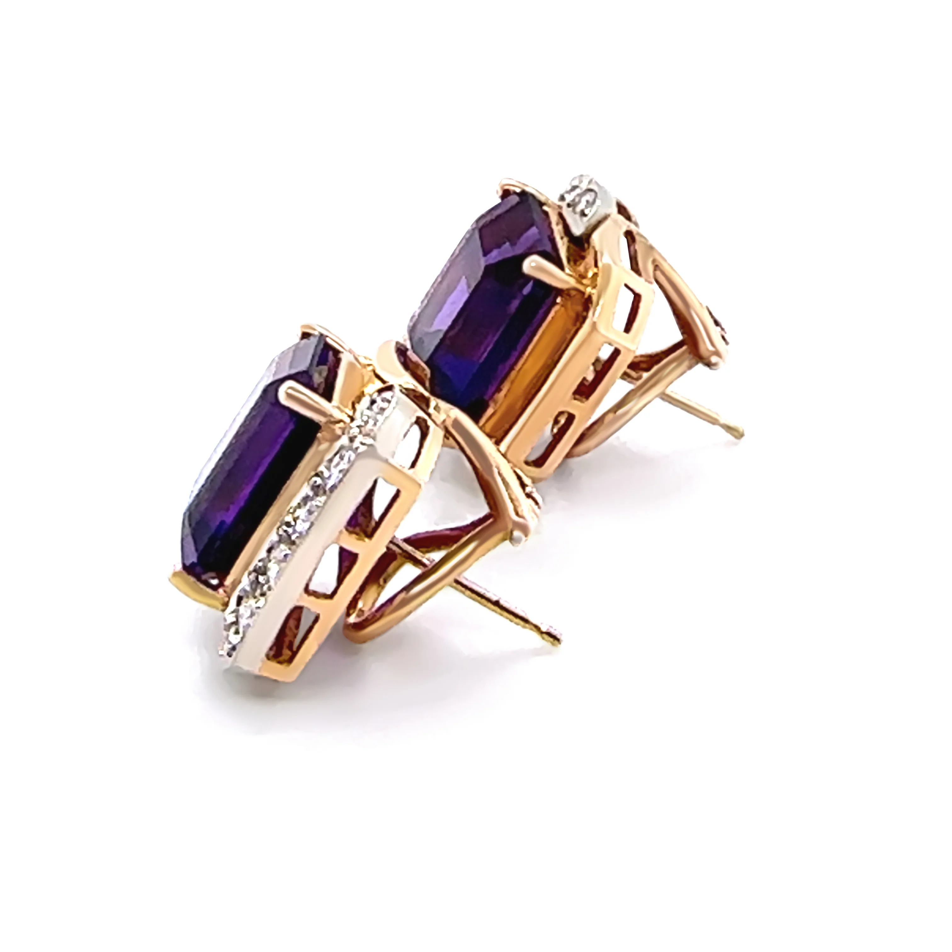 14ct Yellow and White Gold Amethyst and Diamond Earrings 8.80ct 10.62g - Image 5