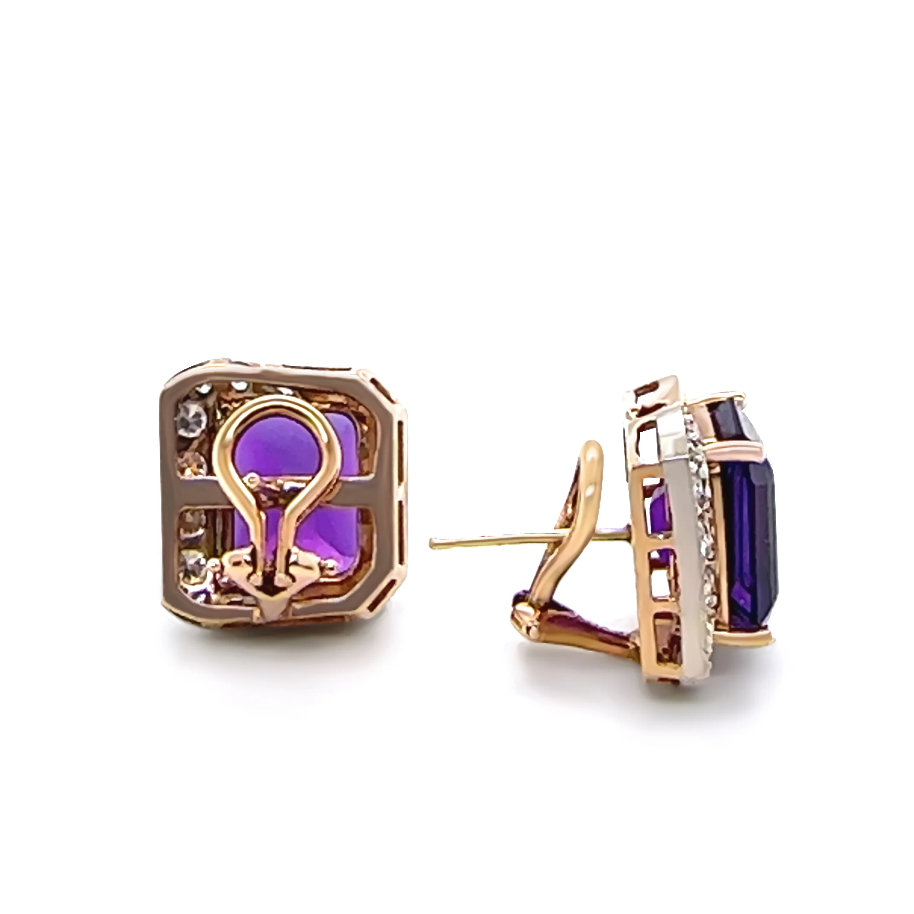 14ct Yellow and White Gold Amethyst and Diamond Earrings 8.80ct 10.62g - Image 6