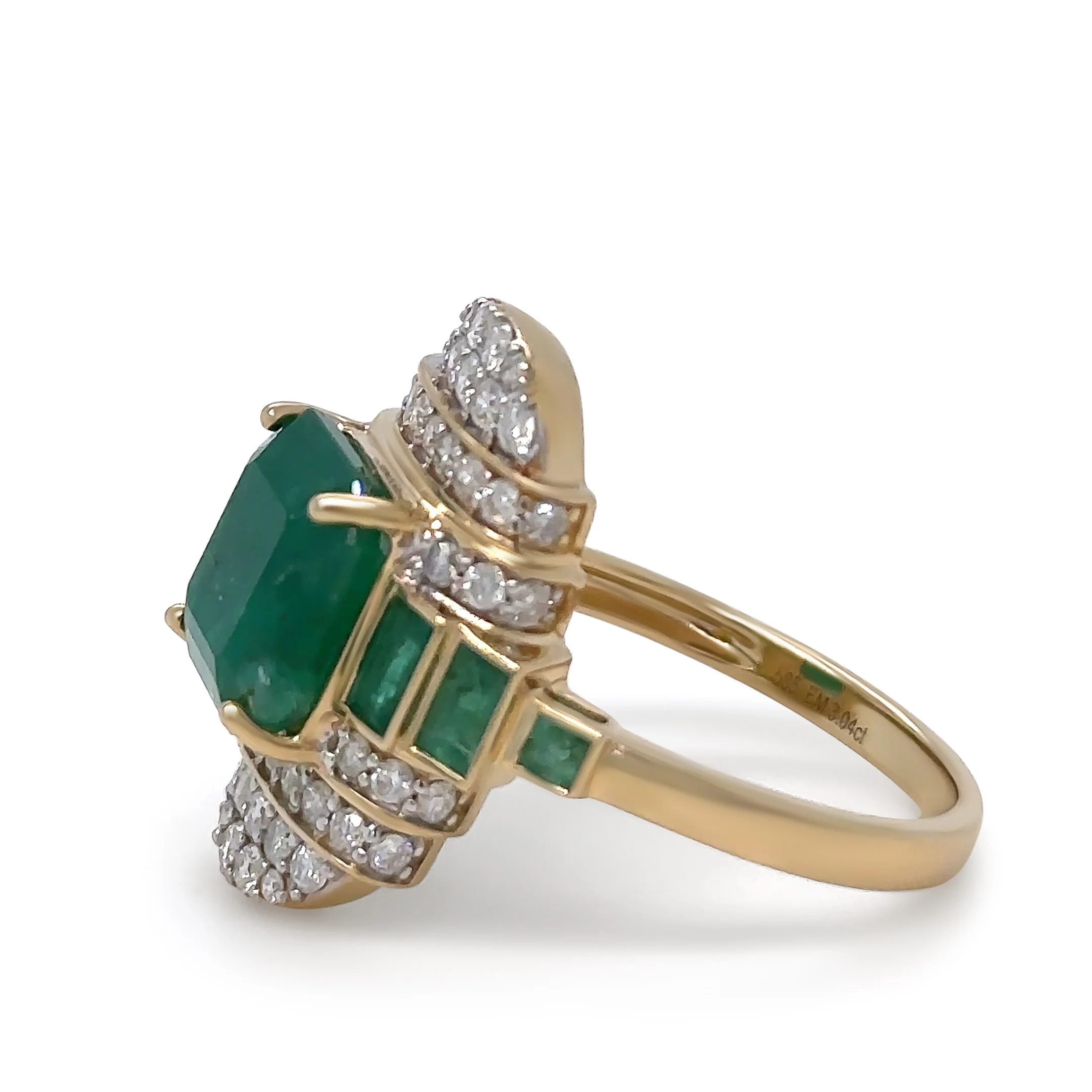 14ct Yellow Gold Emerald & Diamond Set "Art-Deco" Ring 4.56ct - Image 5