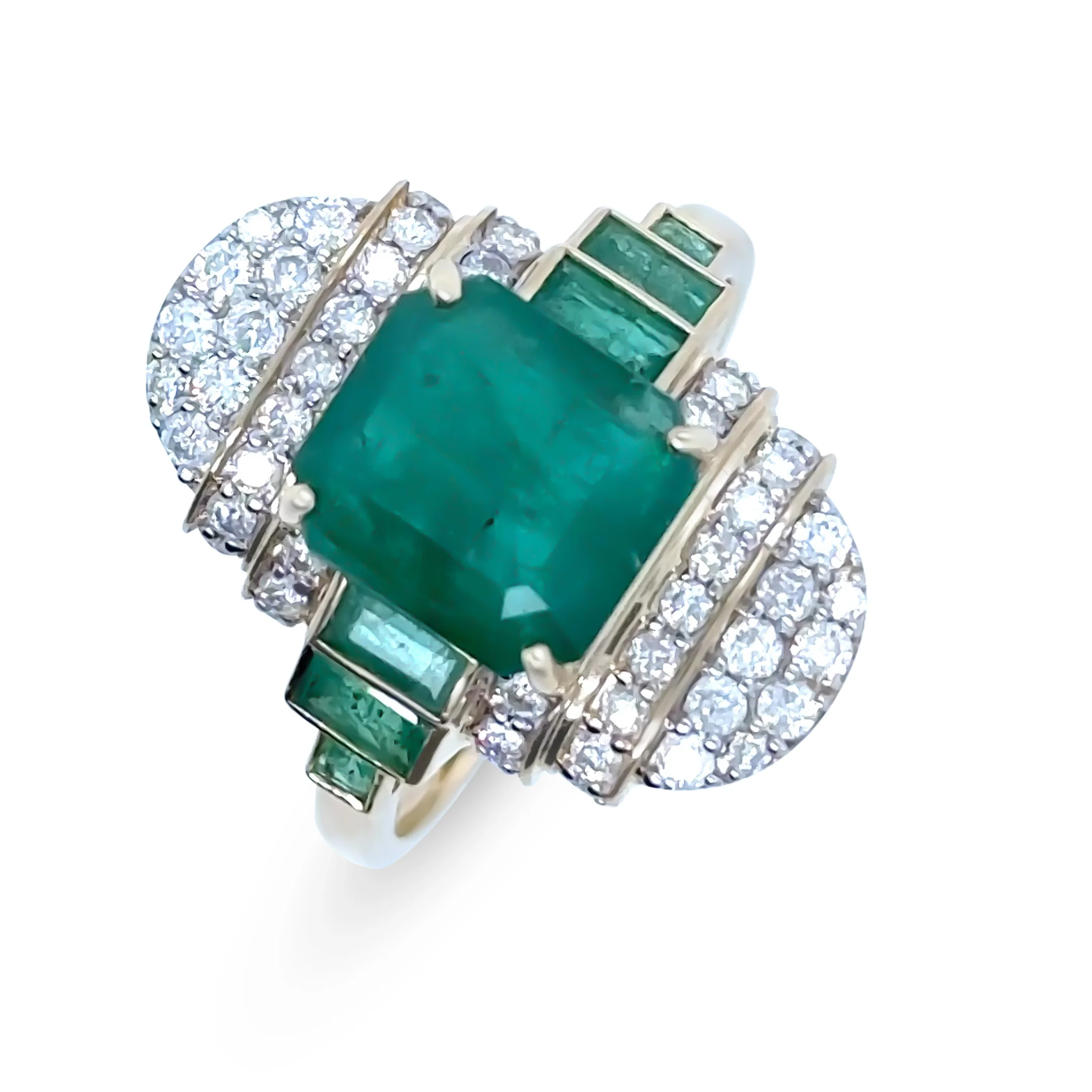 14ct Yellow Gold Emerald & Diamond Set "Art-Deco" Ring 4.56ct - Image 6