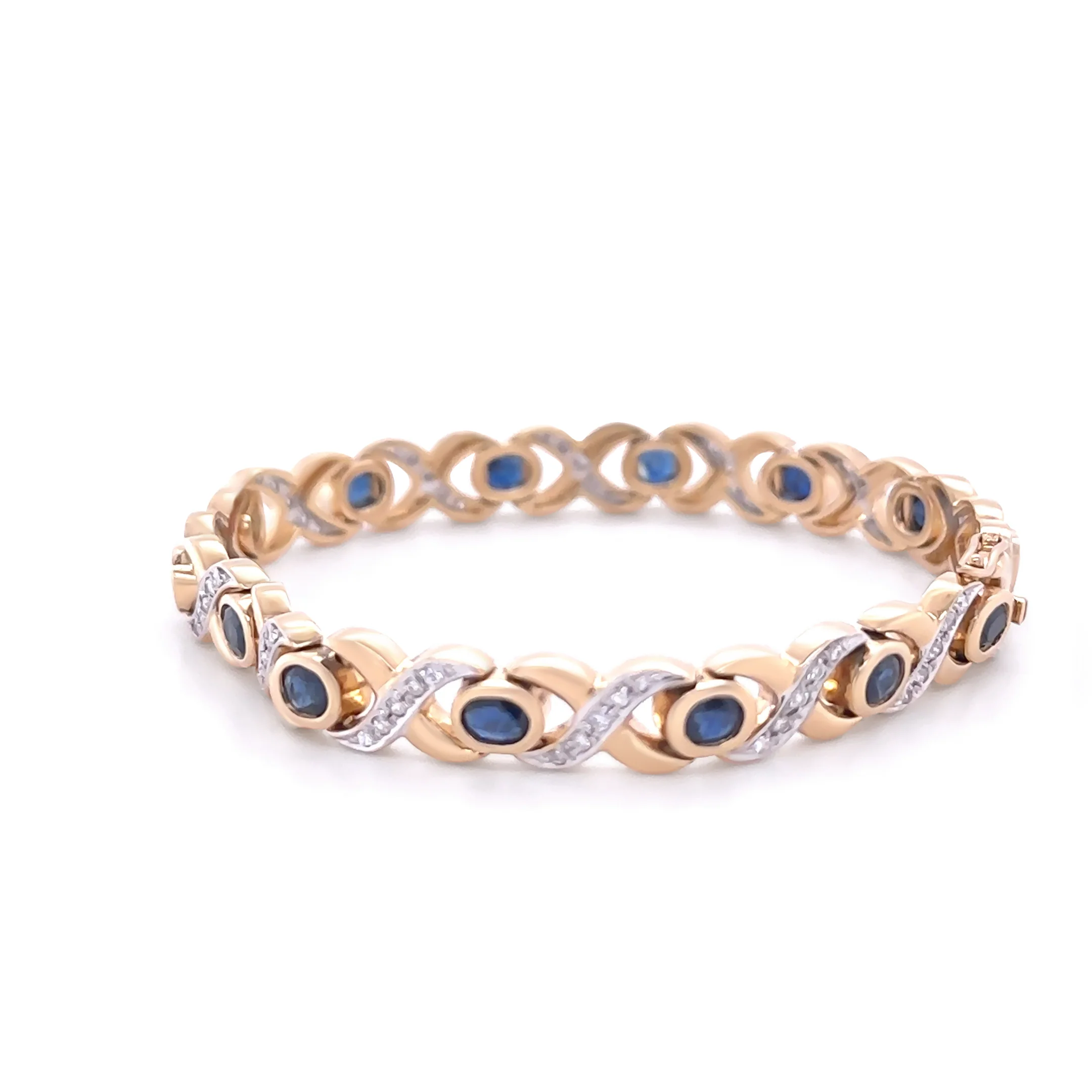 14ct Yellow Gold Sapphire and Diamond Bracelet 0.56ct 20.13g - Image 2