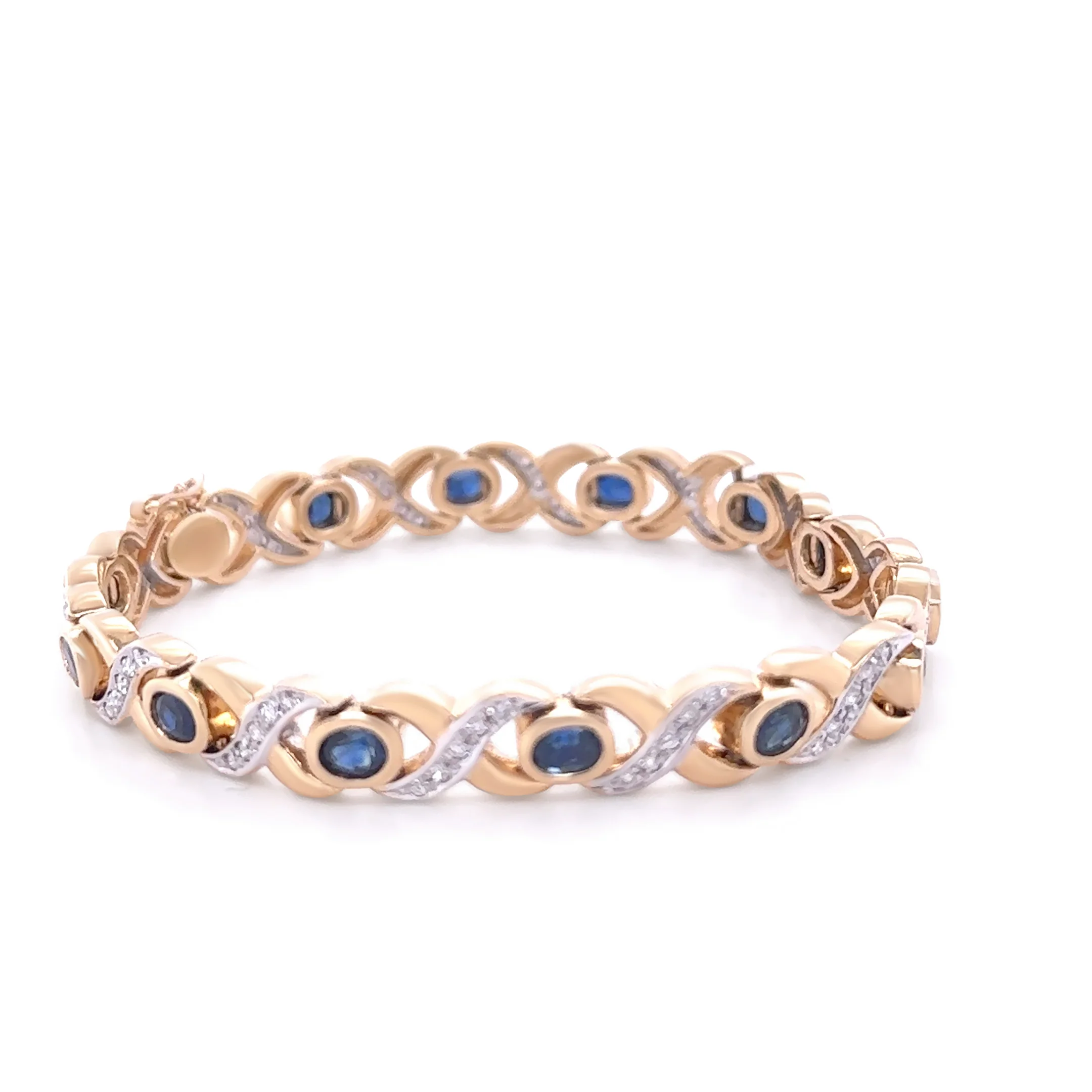 14ct Yellow Gold Sapphire and Diamond Bracelet 0.56ct 20.13g - Image 3