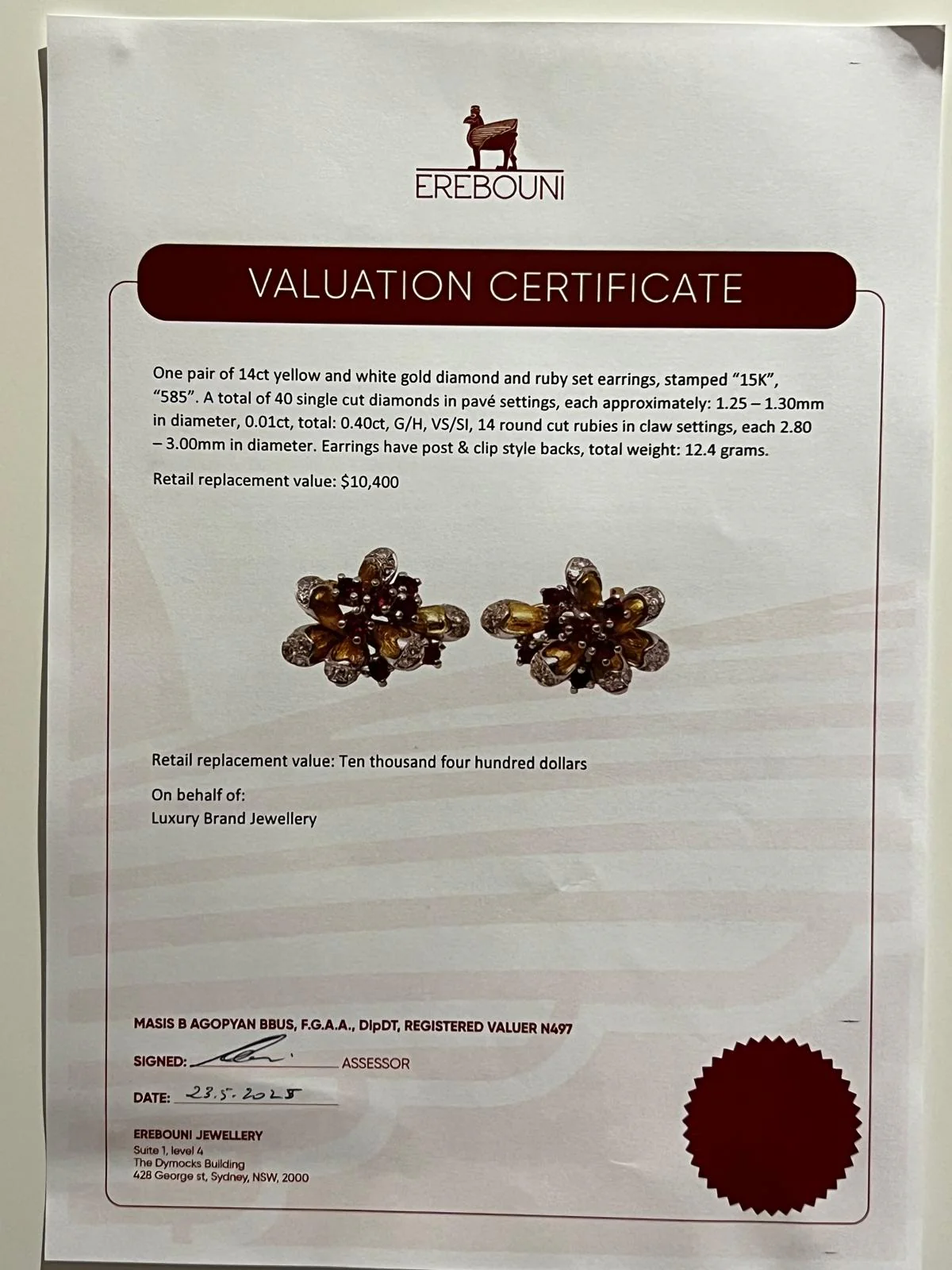 14ct Yellow & White Gold Ruby and Diamond Earrings 1.80ct – 12.4g - Image 7