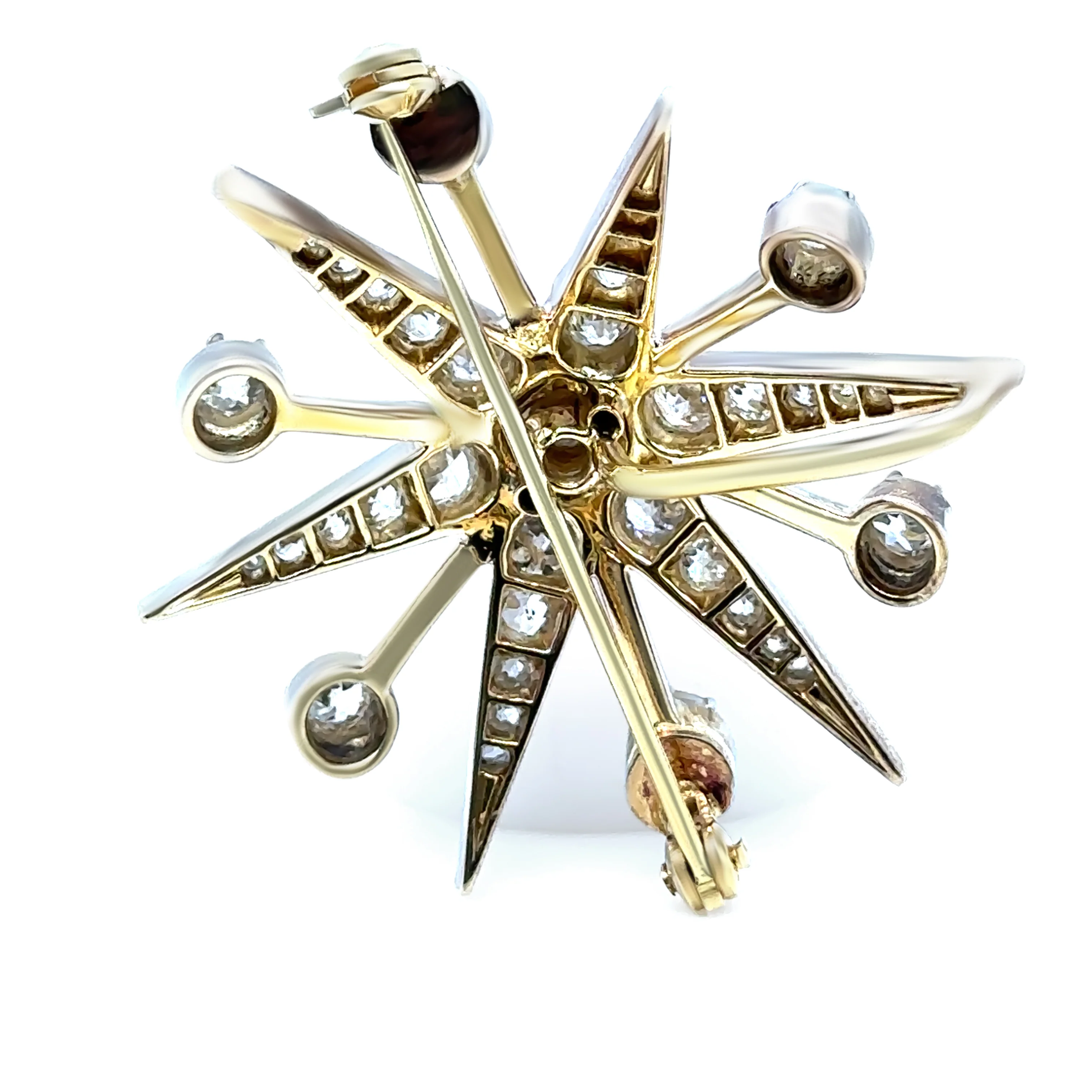 15ct Yellow Gold Victorian Diamond Starburst Brooch 2.50ct 8.68g - Image 4