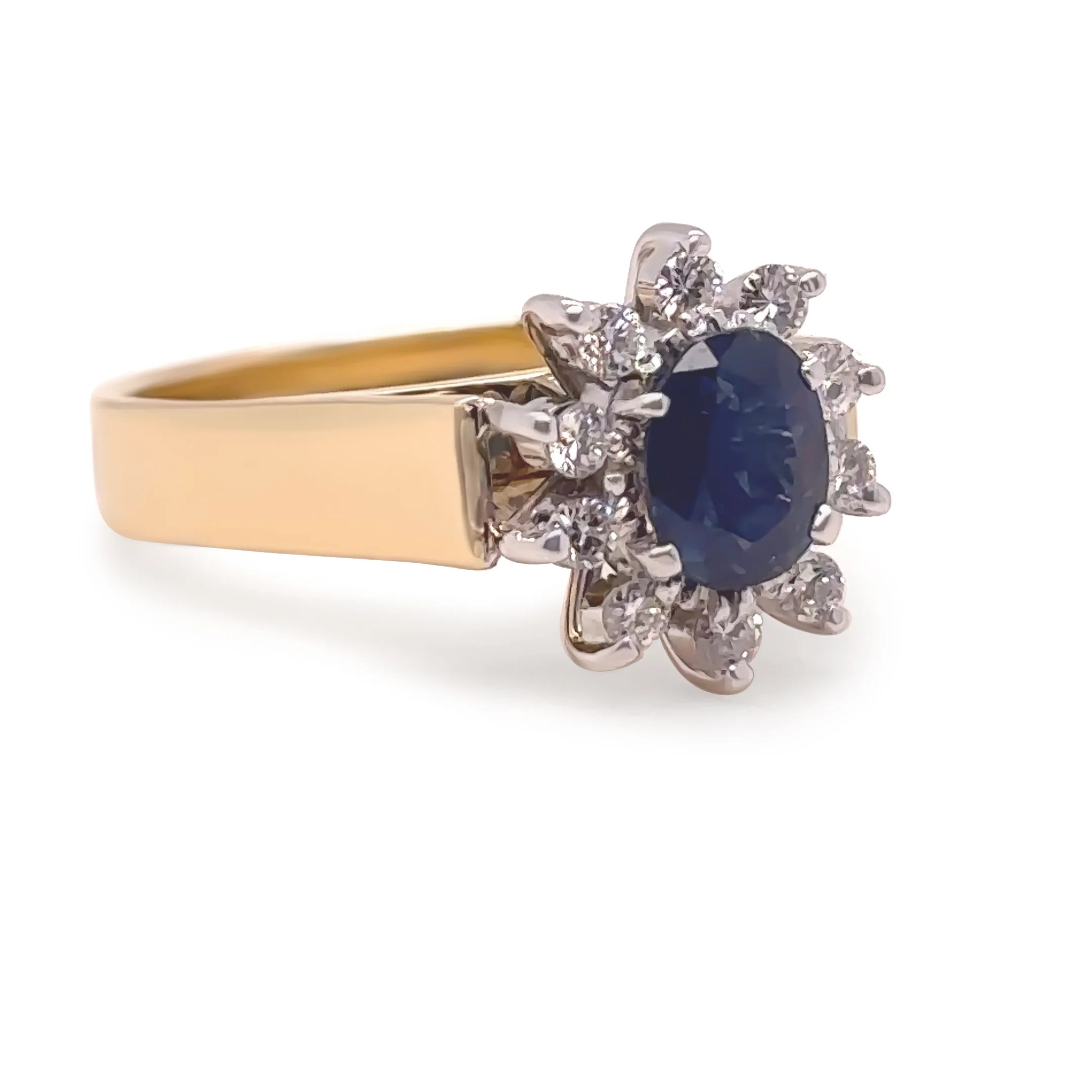 18ct Two-Tone Gold Sapphire and Diamond Cluster Ring 1.45ct 6.5g - Image 2