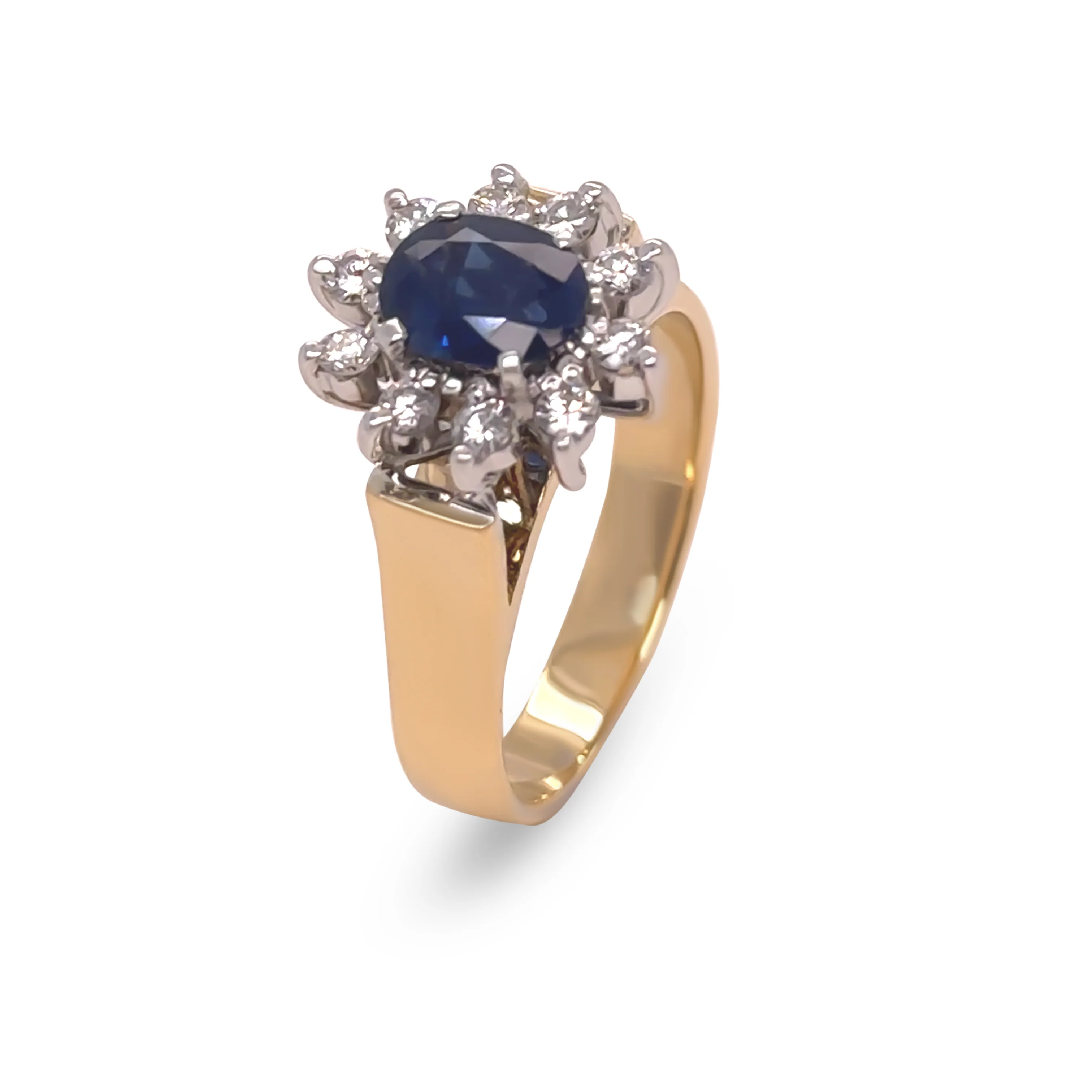 18ct Two-Tone Gold Sapphire and Diamond Cluster Ring 1.45ct 6.5g - Image 6