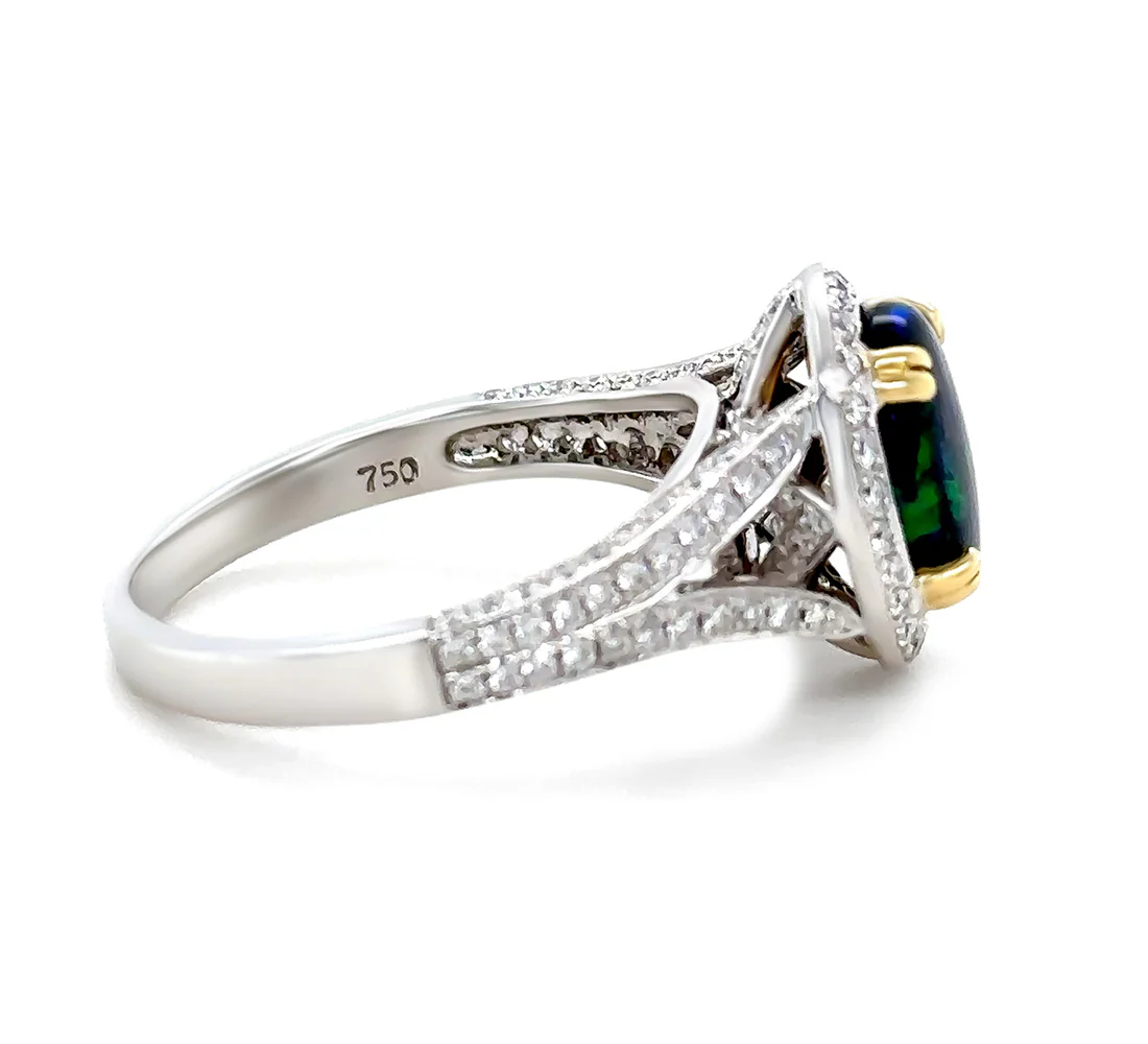 18ct White and Yellow Gold Black Opal and Diamond Ring 3.57ct 6.52g - Image 2