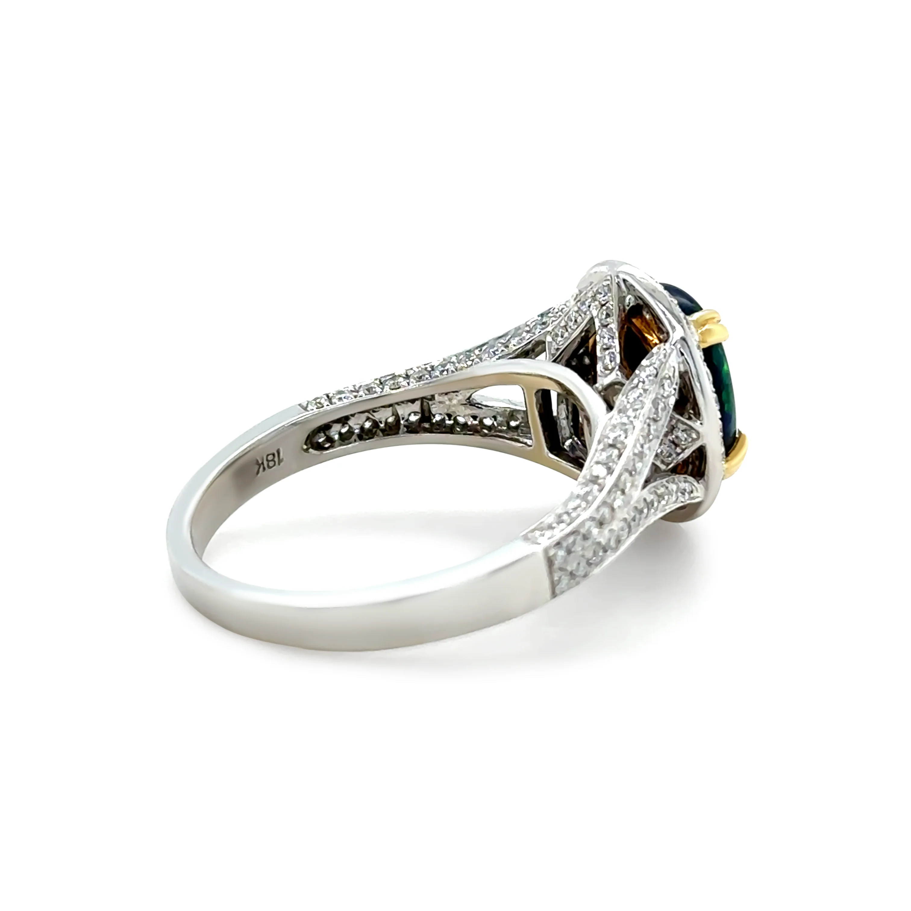 18ct White and Yellow Gold Black Opal and Diamond Ring 3.57ct 6.52g - Image 3