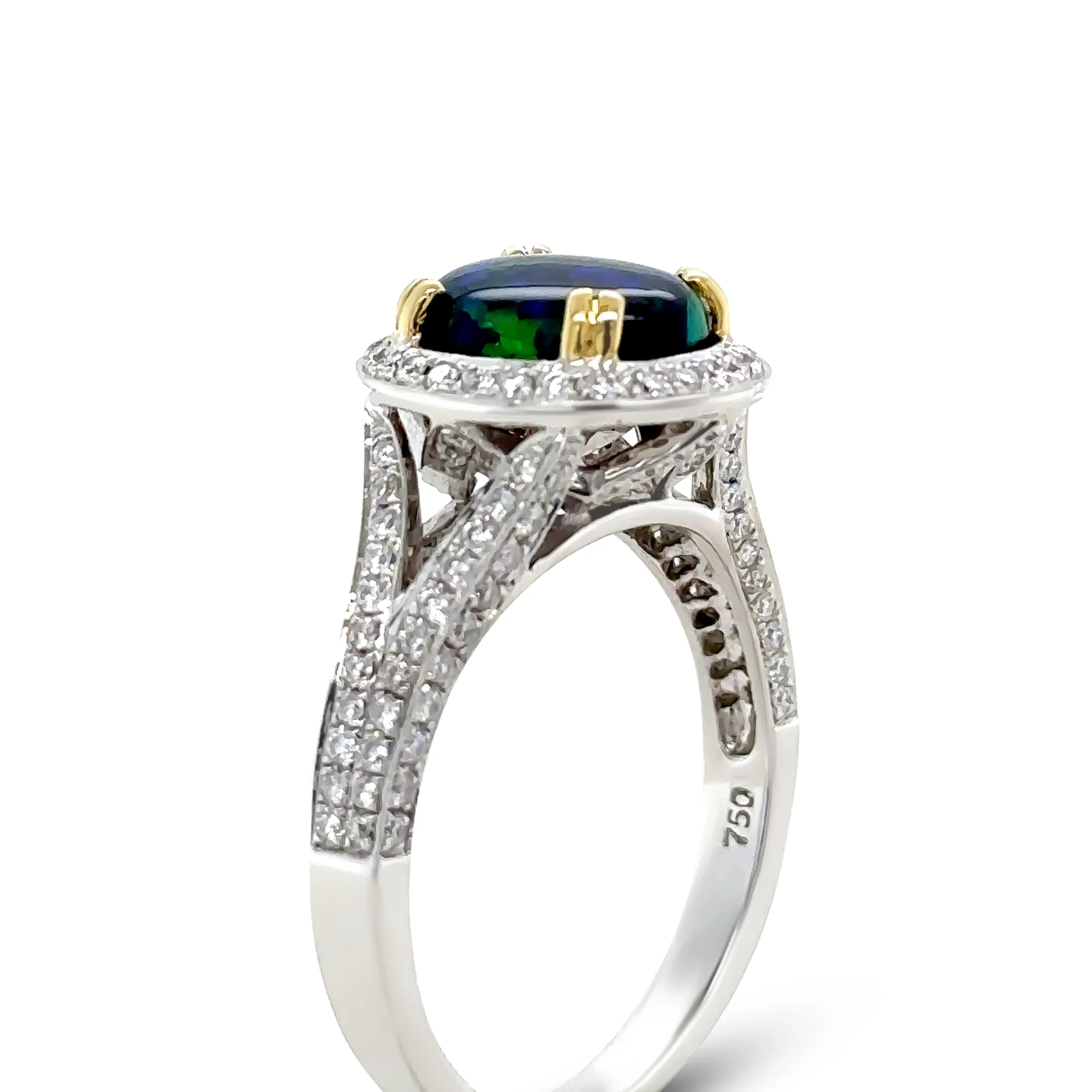 18ct White and Yellow Gold Black Opal and Diamond Ring 3.57ct 6.52g - Image 7