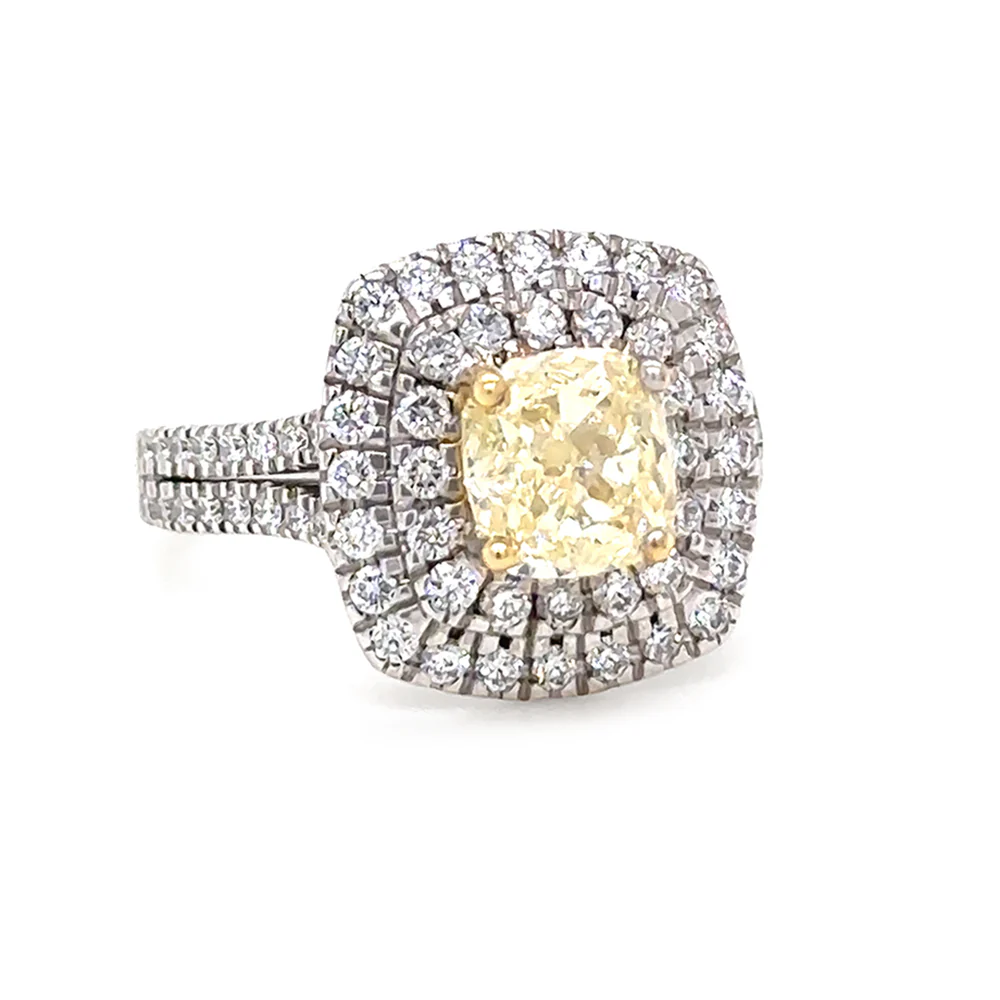18ct White Gold Cushion Cut Diamond Halo Ring 1.00ct 6.5g - Image 2