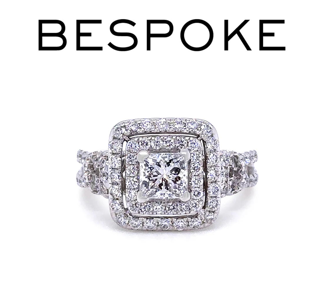 18ct White Gold Princess Cut Diamond Halo Ring 1.85ct 6.3g