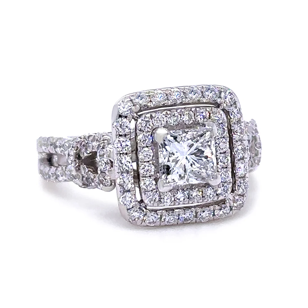 18ct White Gold Princess Cut Diamond Halo Ring 1.85ct 6.3g - Image 2