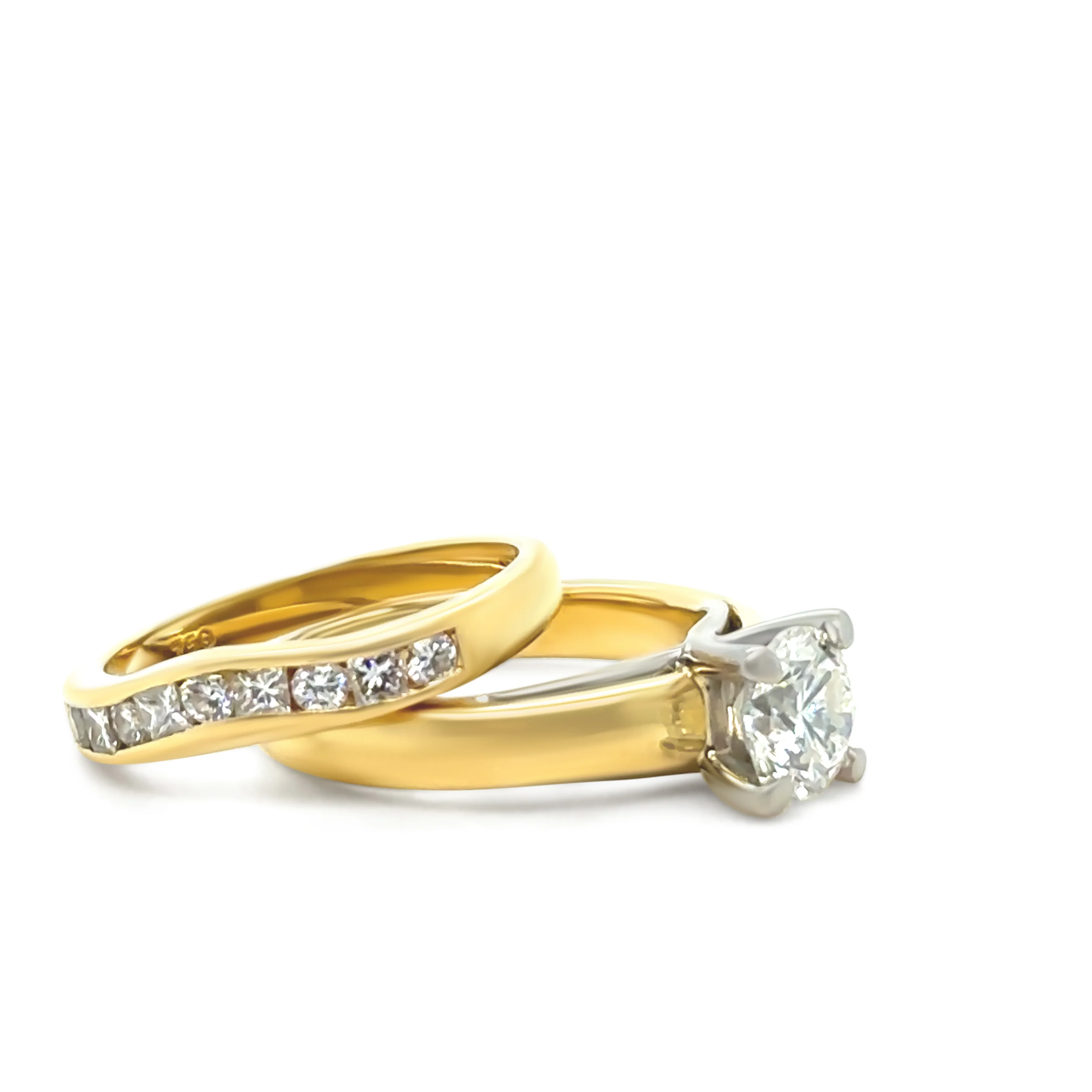 18ct Yellow Gold Diamond Engagement Ring and Wedding Band Set 1.30ct - Image 2