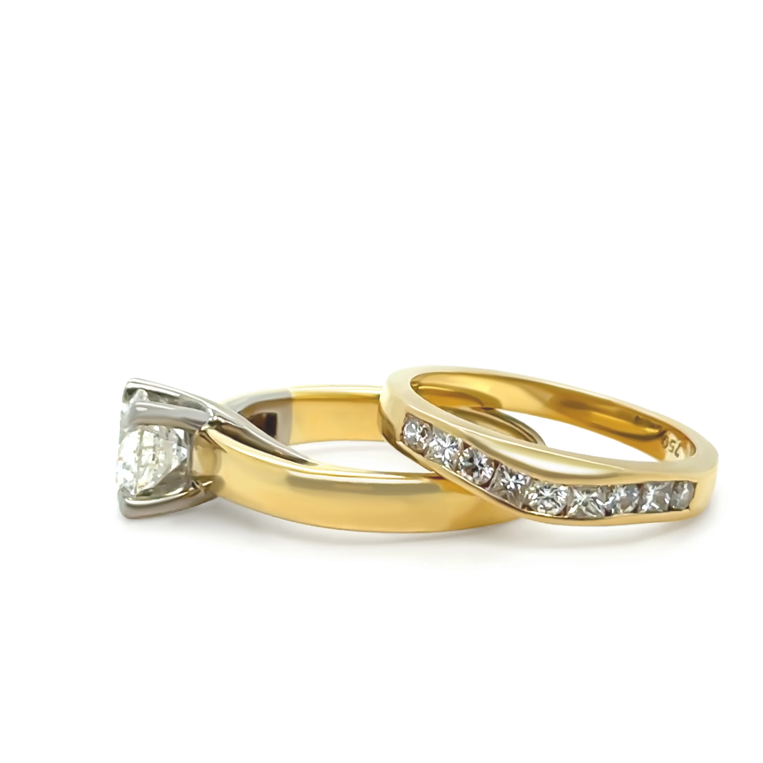 18ct Yellow Gold Diamond Engagement Ring and Wedding Band Set 1.30ct - Image 3