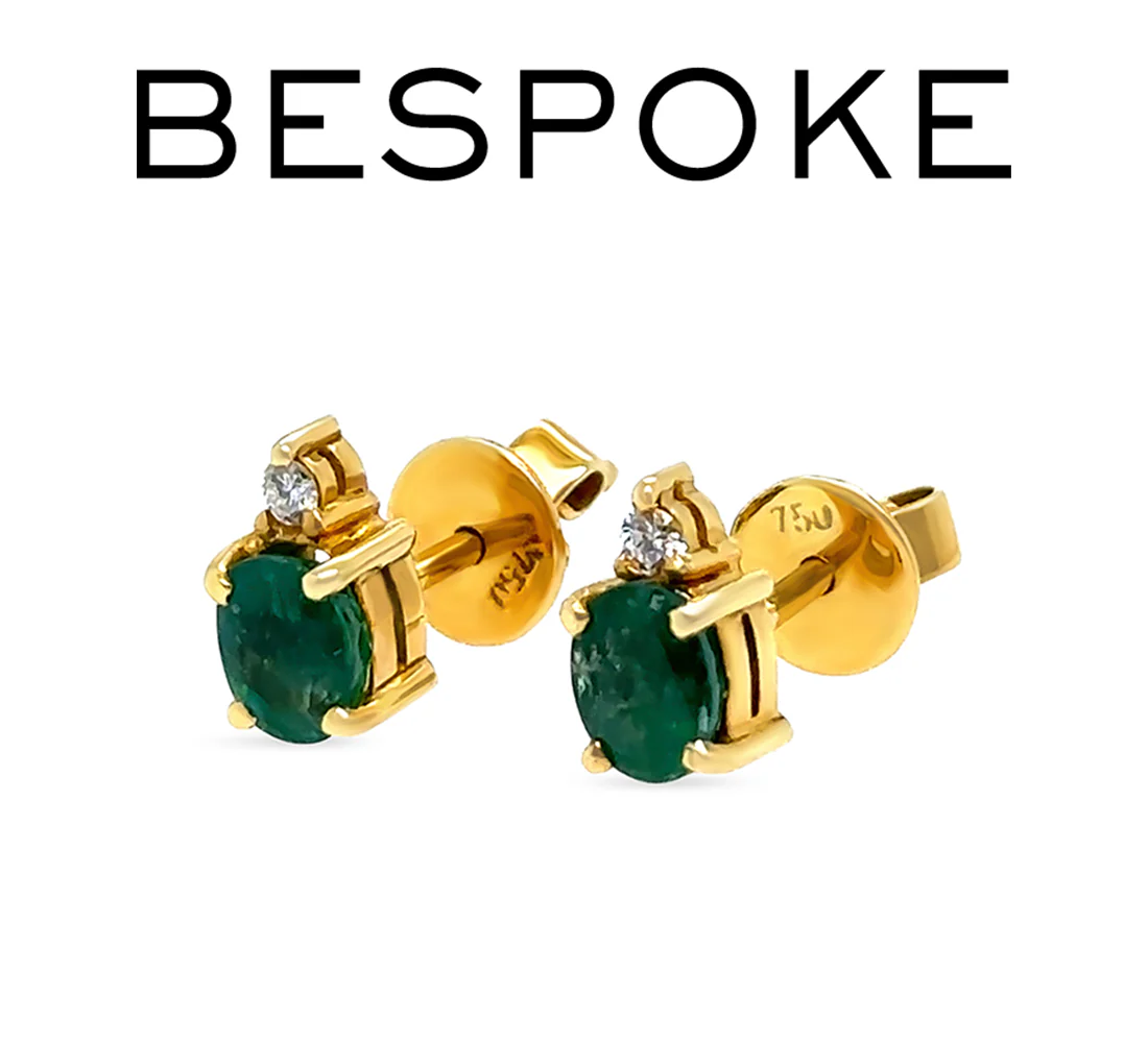 18ct Yellow Gold Emerald & Diamond Stud Earrings 1.06ct 2.41g