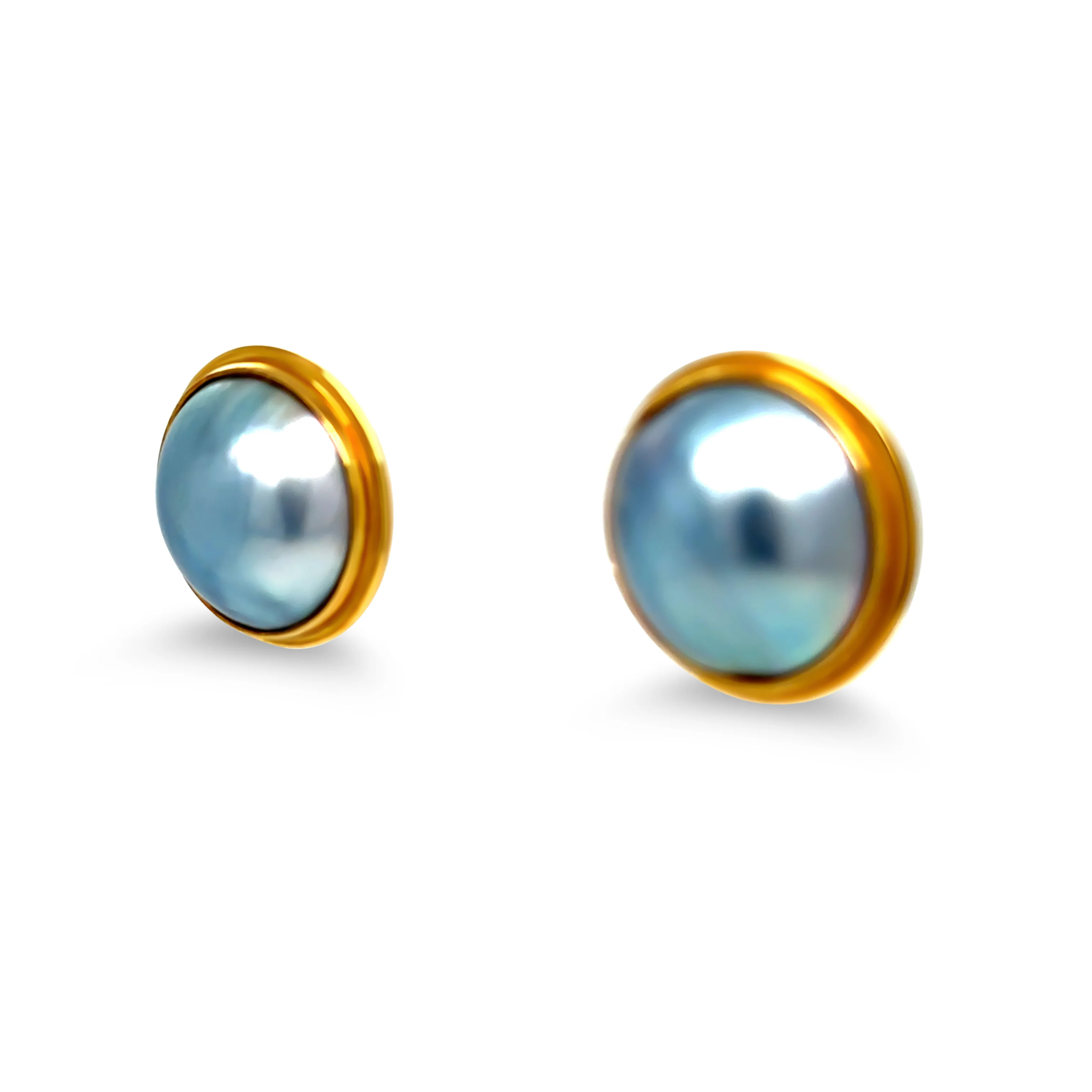 18ct Yellow Gold Mabe Tahitian Pearl Earrings 17mm 10.26g - Image 2