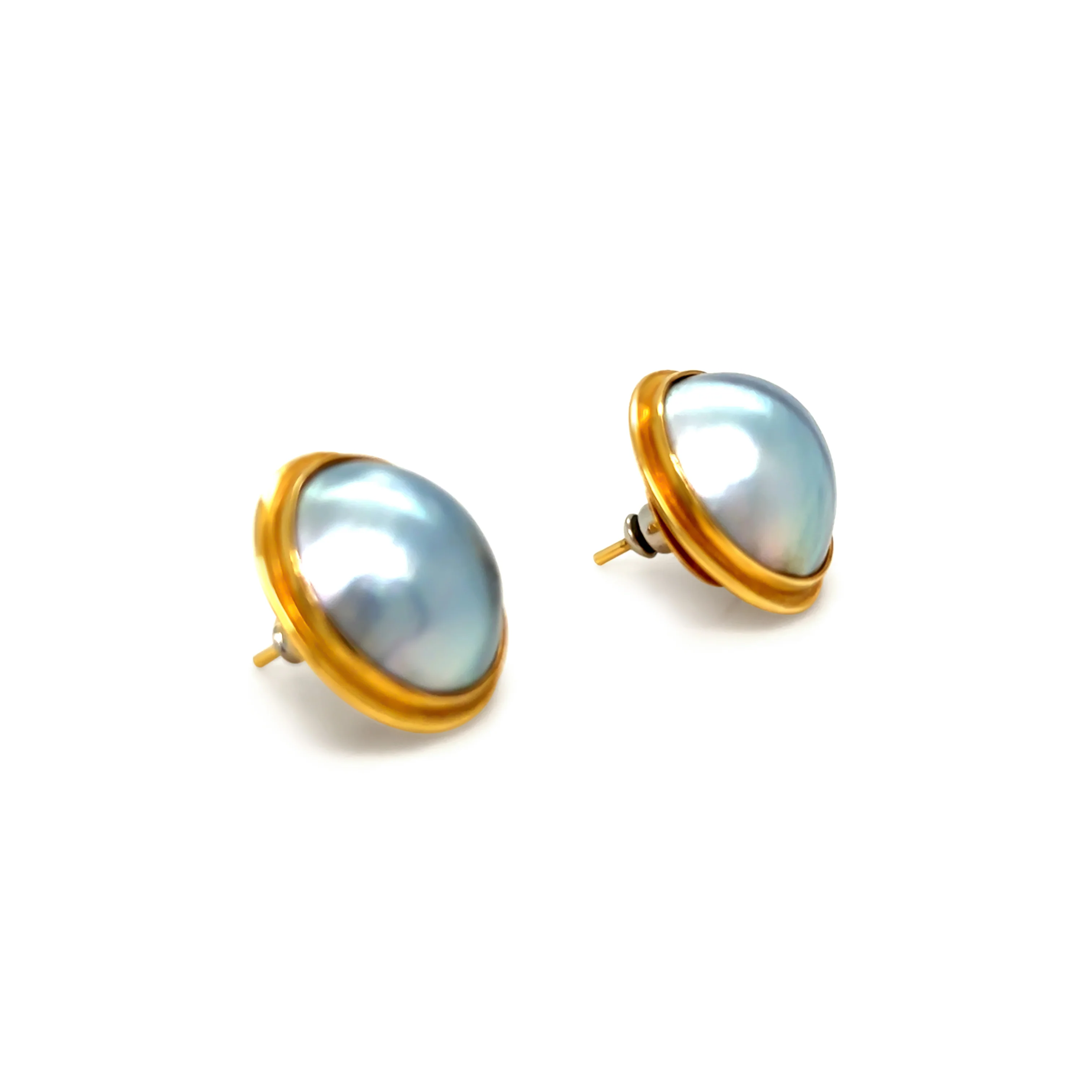 18ct Yellow Gold Mabe Tahitian Pearl Earrings 17mm 10.26g - Image 4