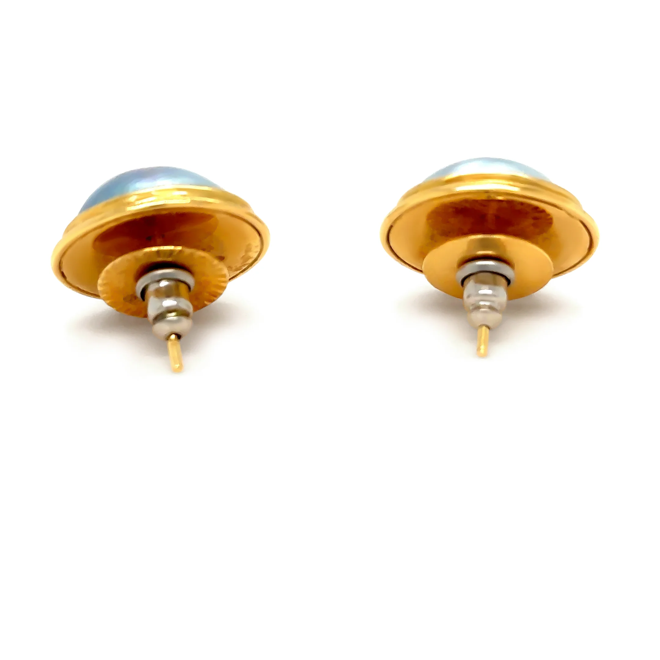 18ct Yellow Gold Mabe Tahitian Pearl Earrings 17mm 10.26g - Image 5