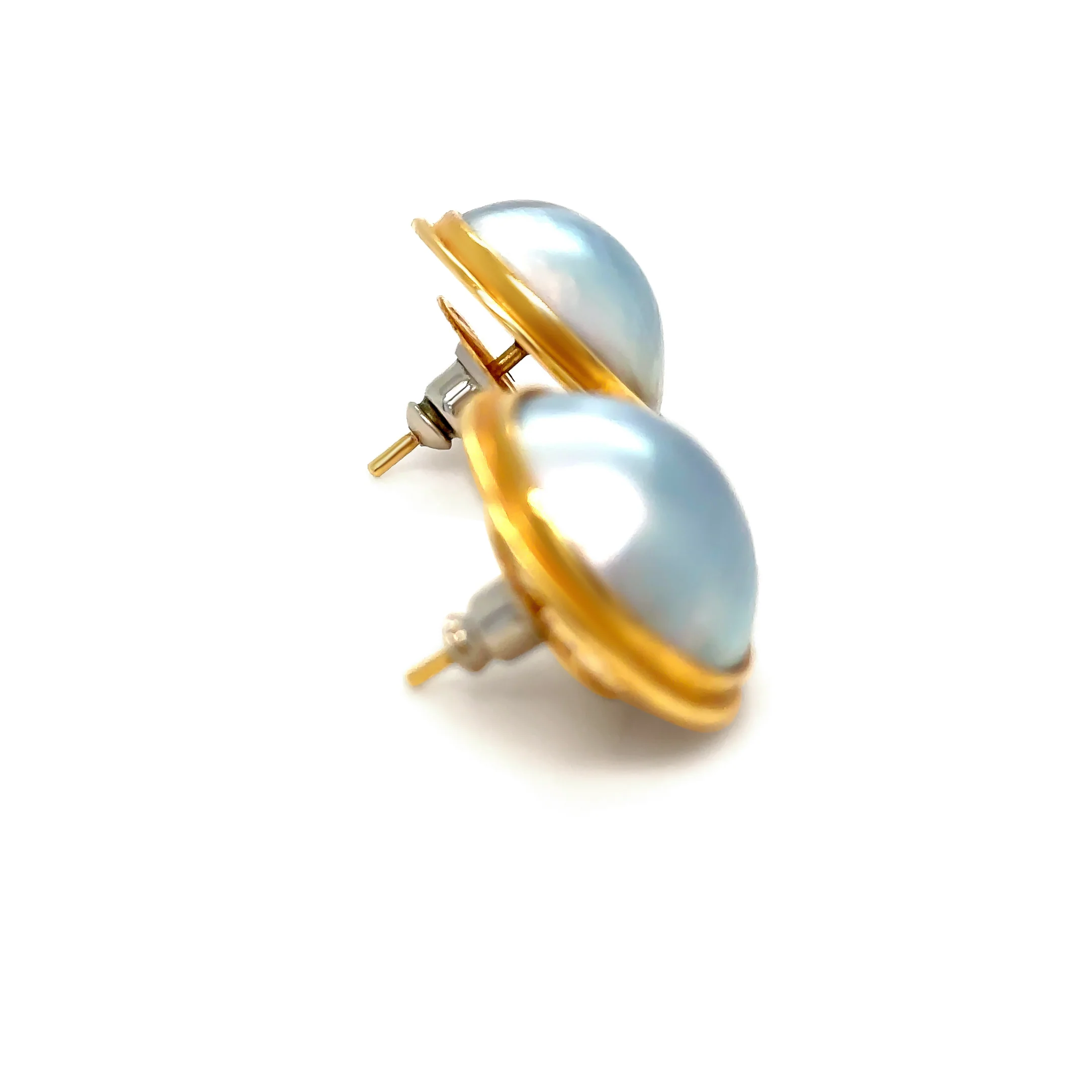 18ct Yellow Gold Mabe Tahitian Pearl Earrings 17mm 10.26g - Image 6