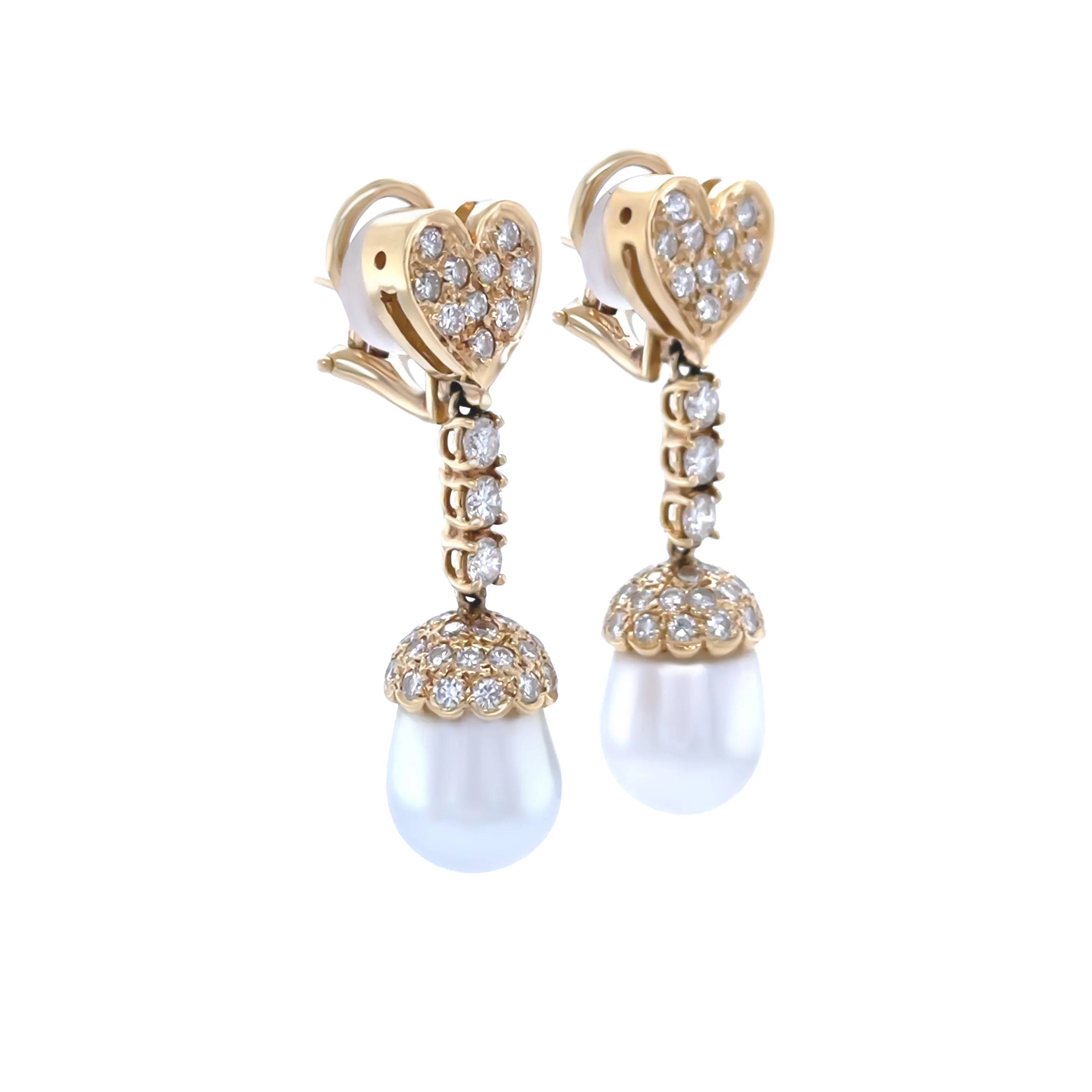 18ct Yellow Gold South Sea Pearl and Diamond Drop Earrings 1.80ct - Image 3