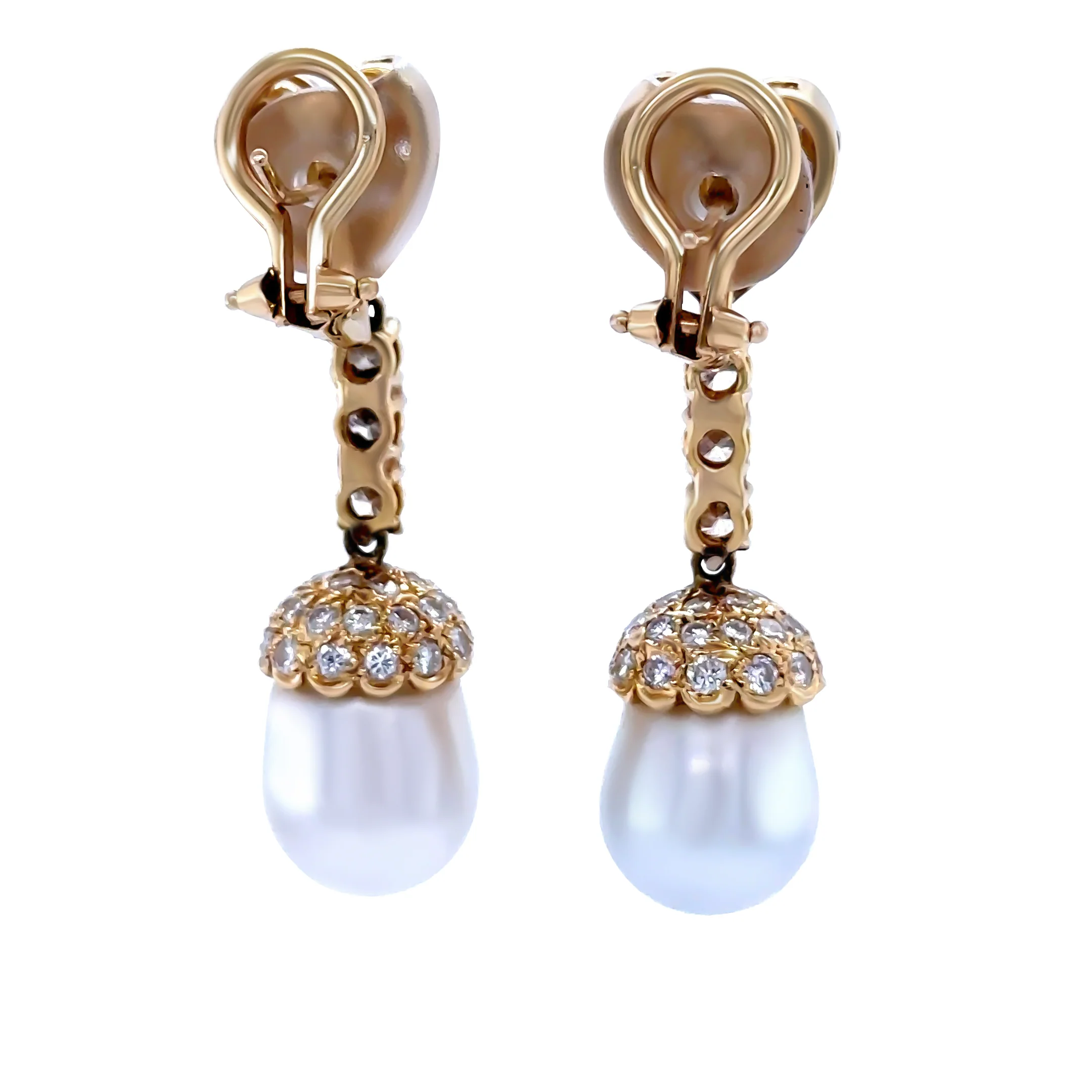 18ct Yellow Gold South Sea Pearl and Diamond Drop Earrings 1.80ct - Image 5