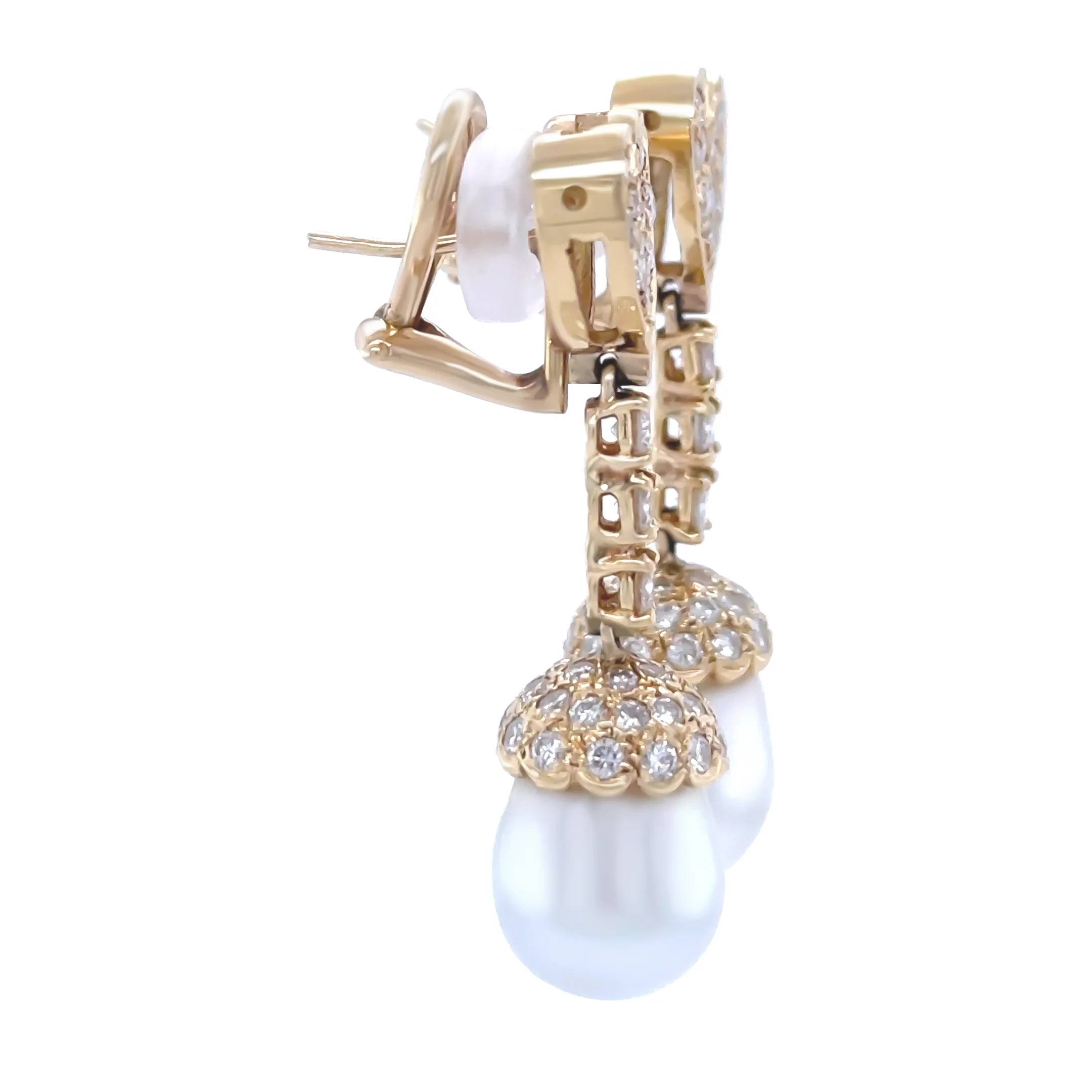 18ct Yellow Gold South Sea Pearl and Diamond Drop Earrings 1.80ct - Image 6