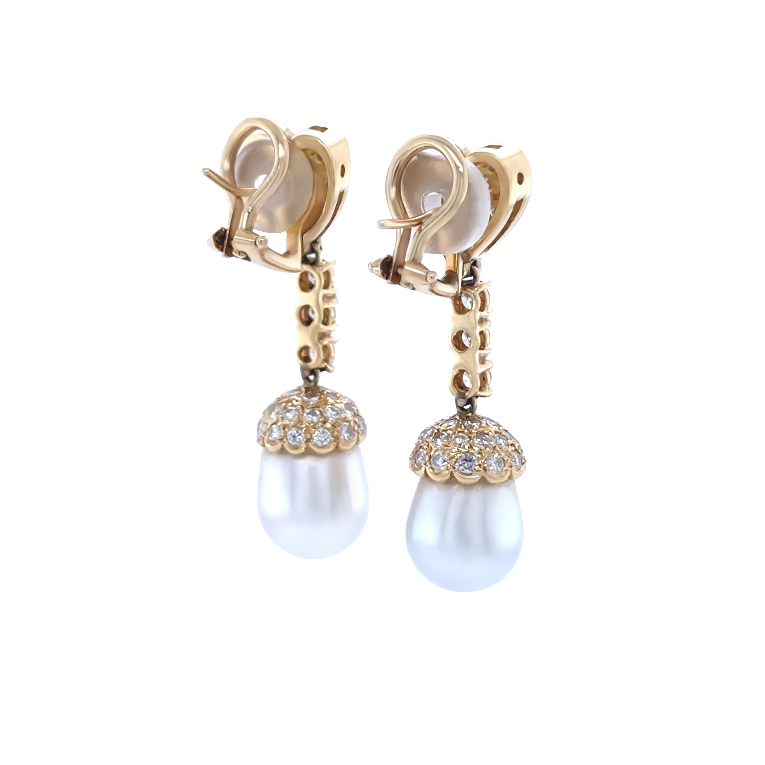 18ct Yellow Gold South Sea Pearl and Diamond Drop Earrings 1.80ct - Image 7