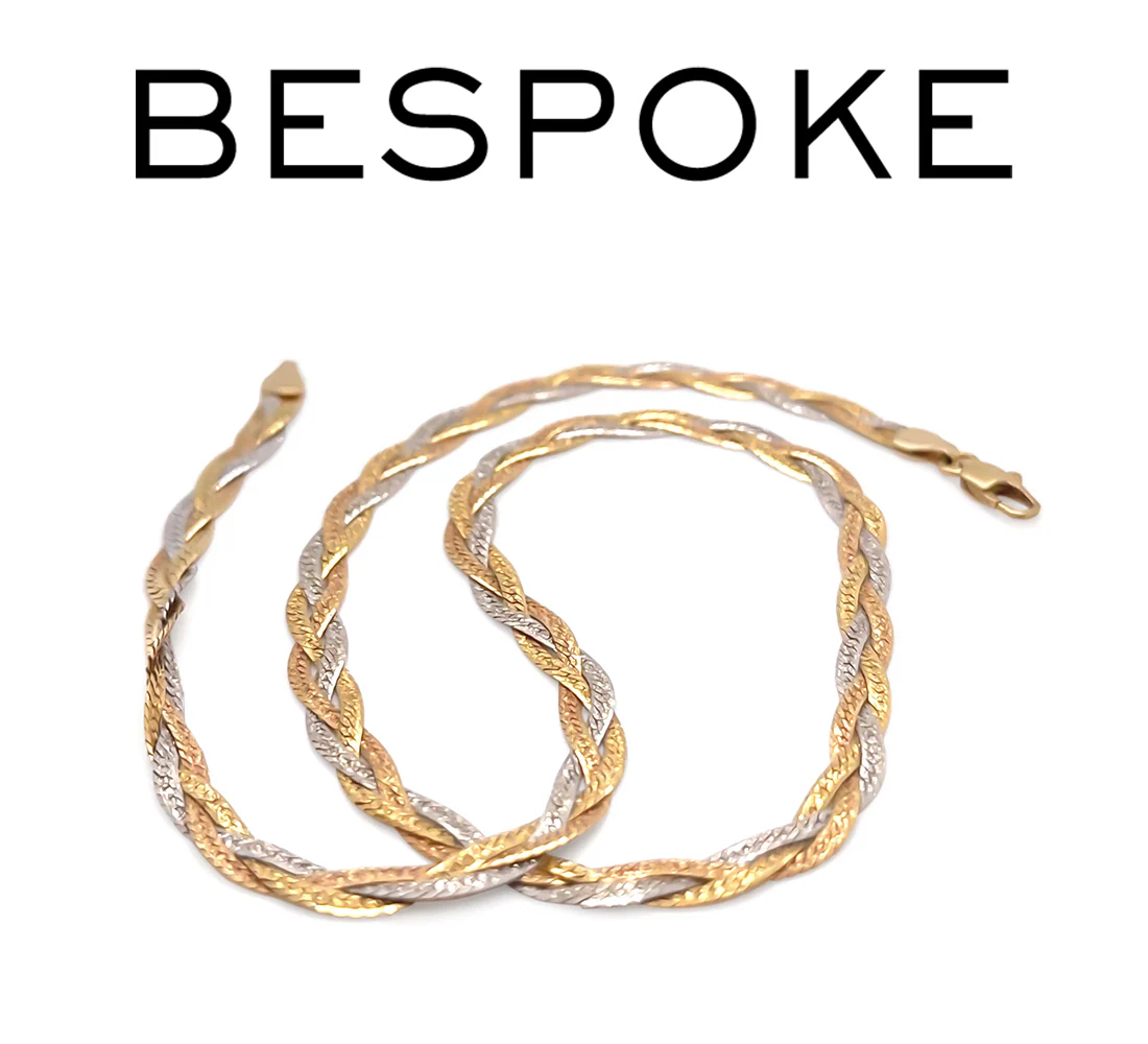 18ct Yellow, White & Rose Gold Triple Herringbone Necklace 11.1g