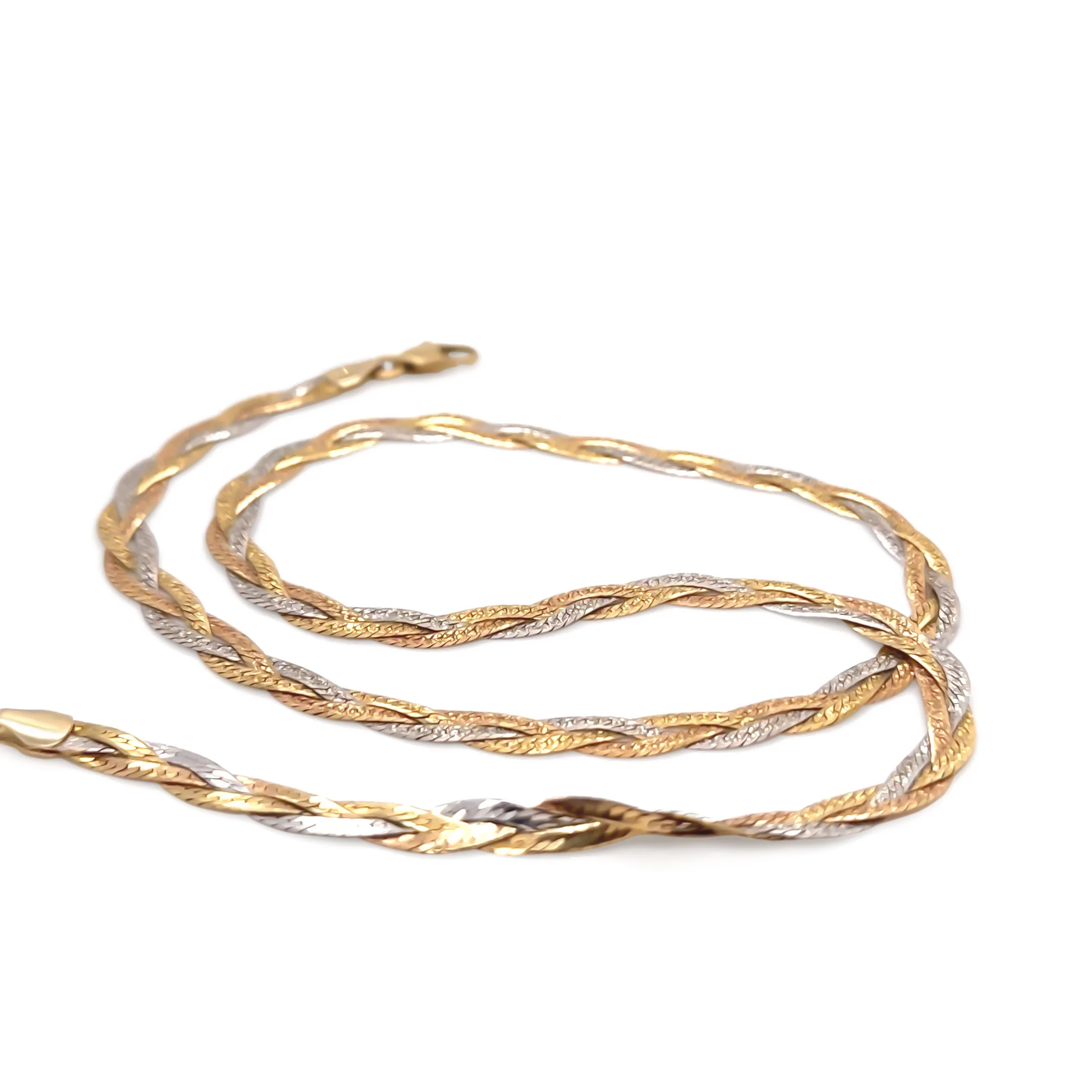 18ct Yellow, White & Rose Gold Triple Herringbone Necklace 11.1g - Image 2
