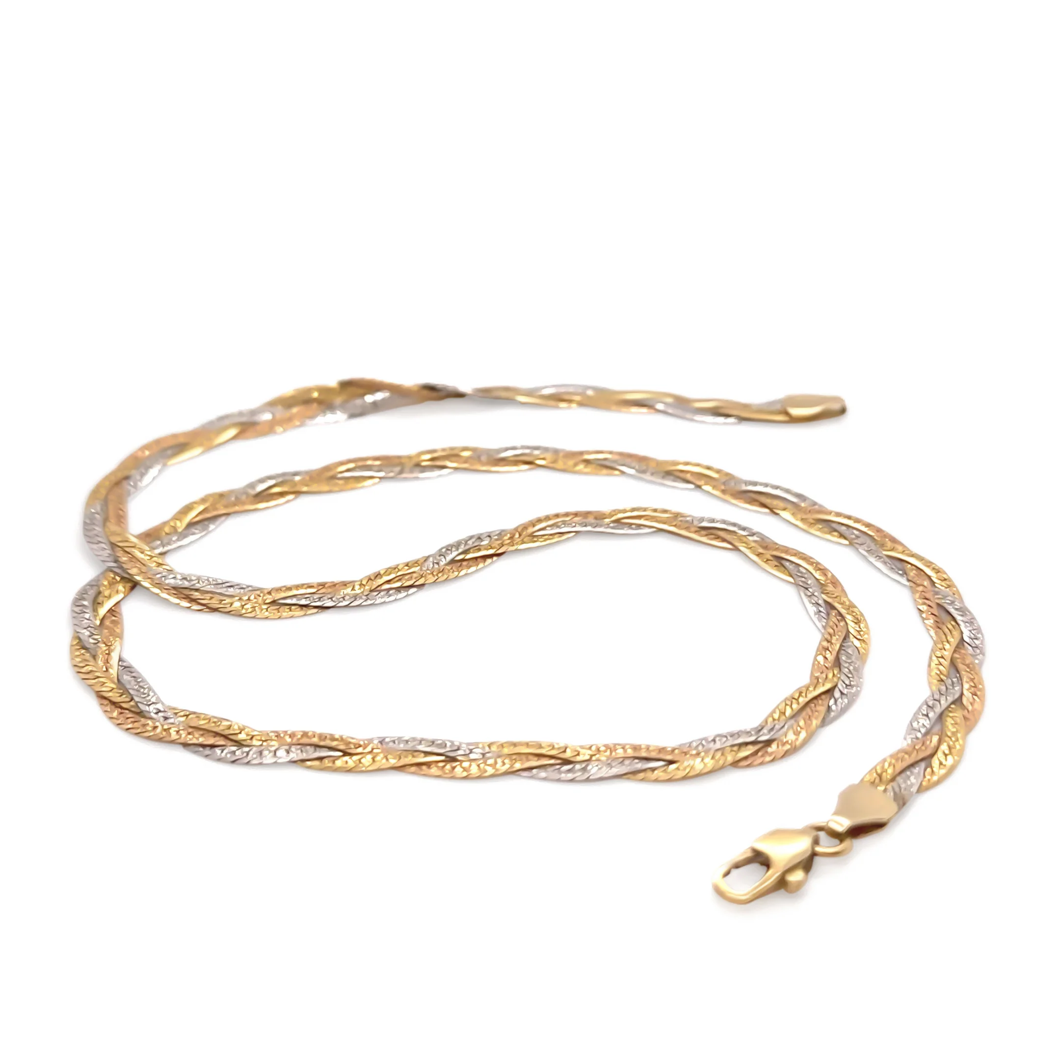 18ct Yellow, White & Rose Gold Triple Herringbone Necklace 11.1g - Image 3