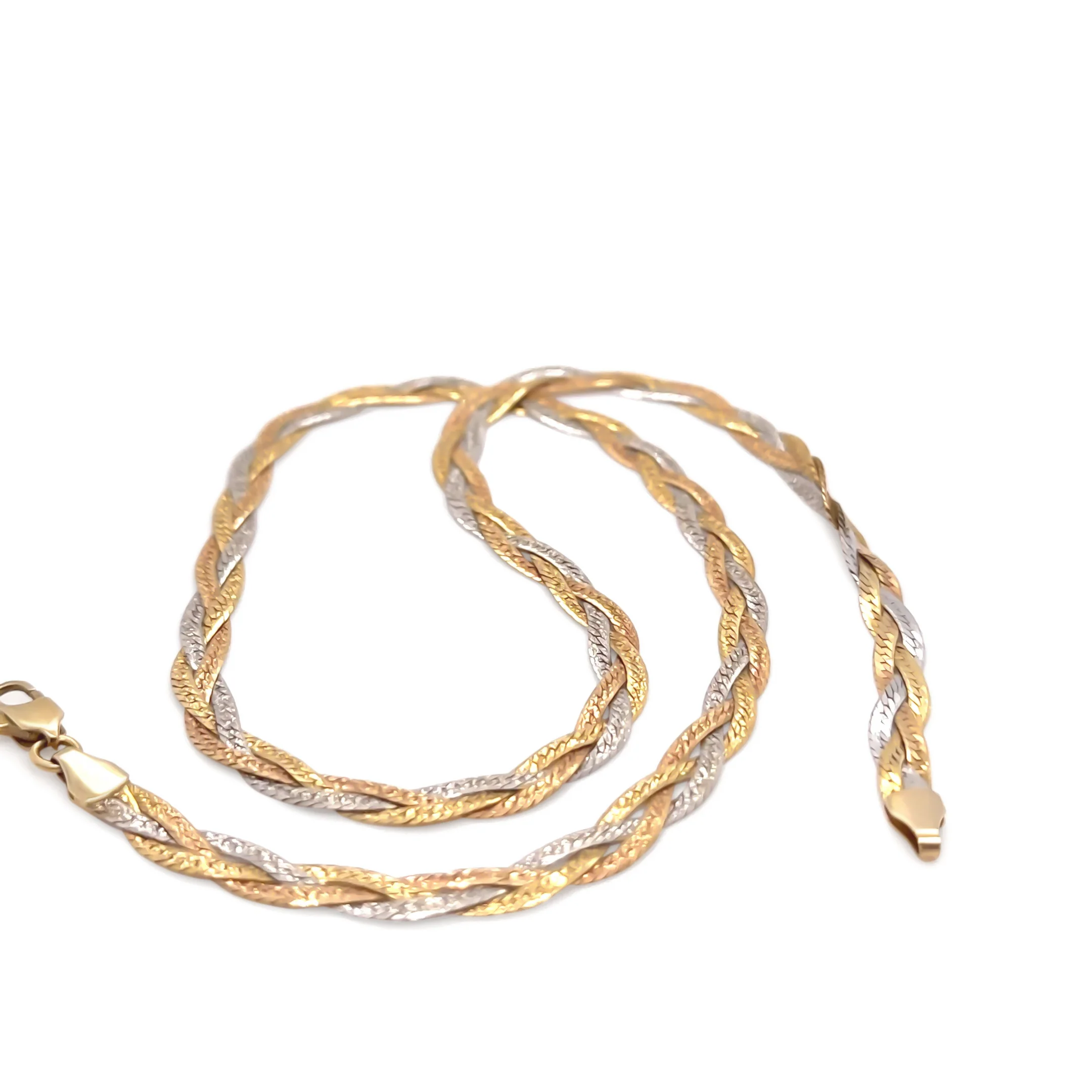 18ct Yellow, White & Rose Gold Triple Herringbone Necklace 11.1g - Image 4