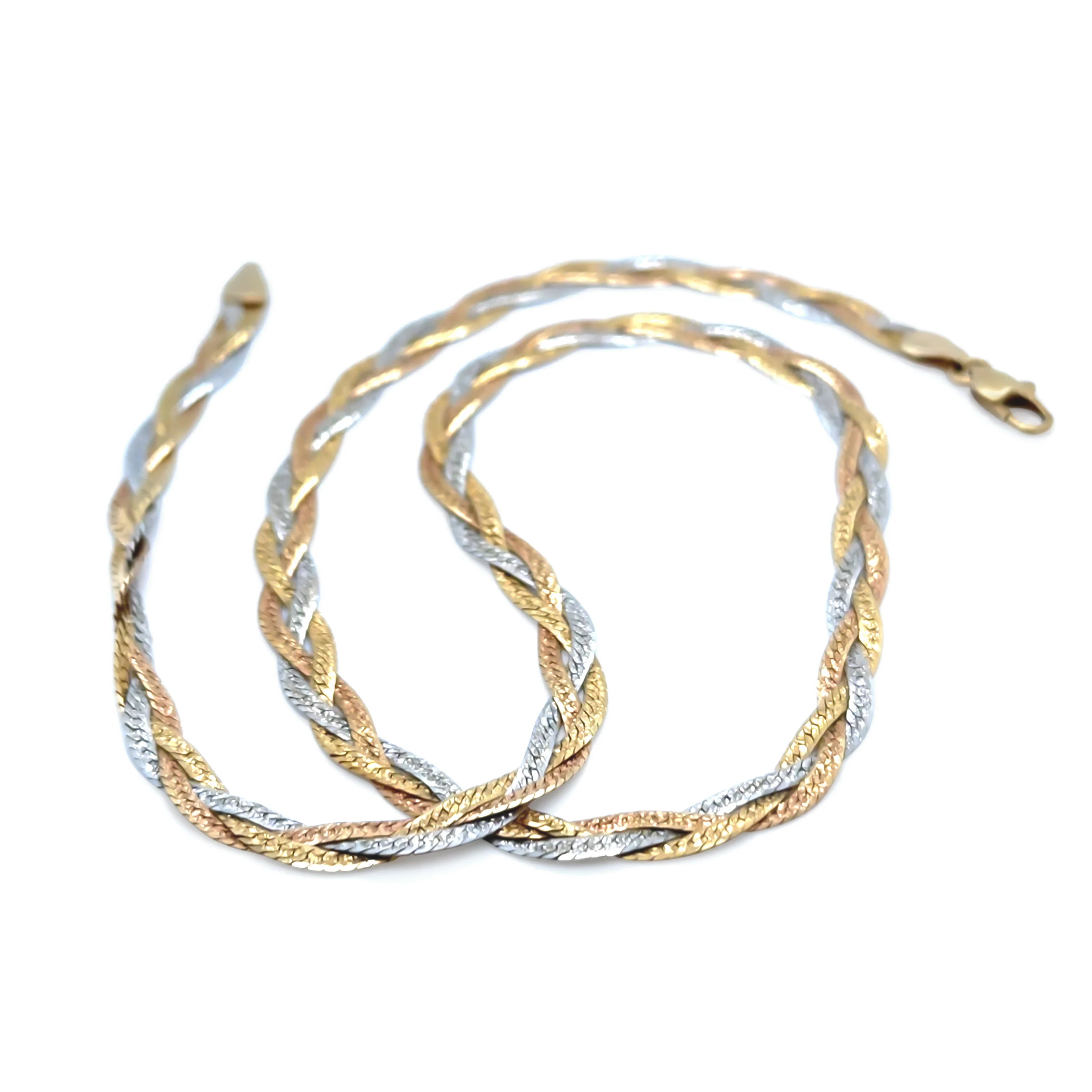 18ct Yellow, White & Rose Gold Triple Herringbone Necklace 11.1g - Image 5