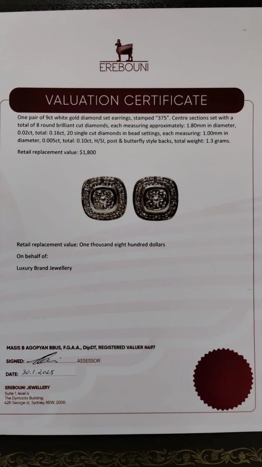 9ct White Gold Diamond Earrings 0.26ct 1.3g - Image 6