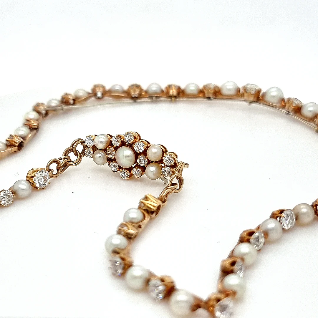 Bespoke Victorian Pearl and Diamond Necklace - Image 11