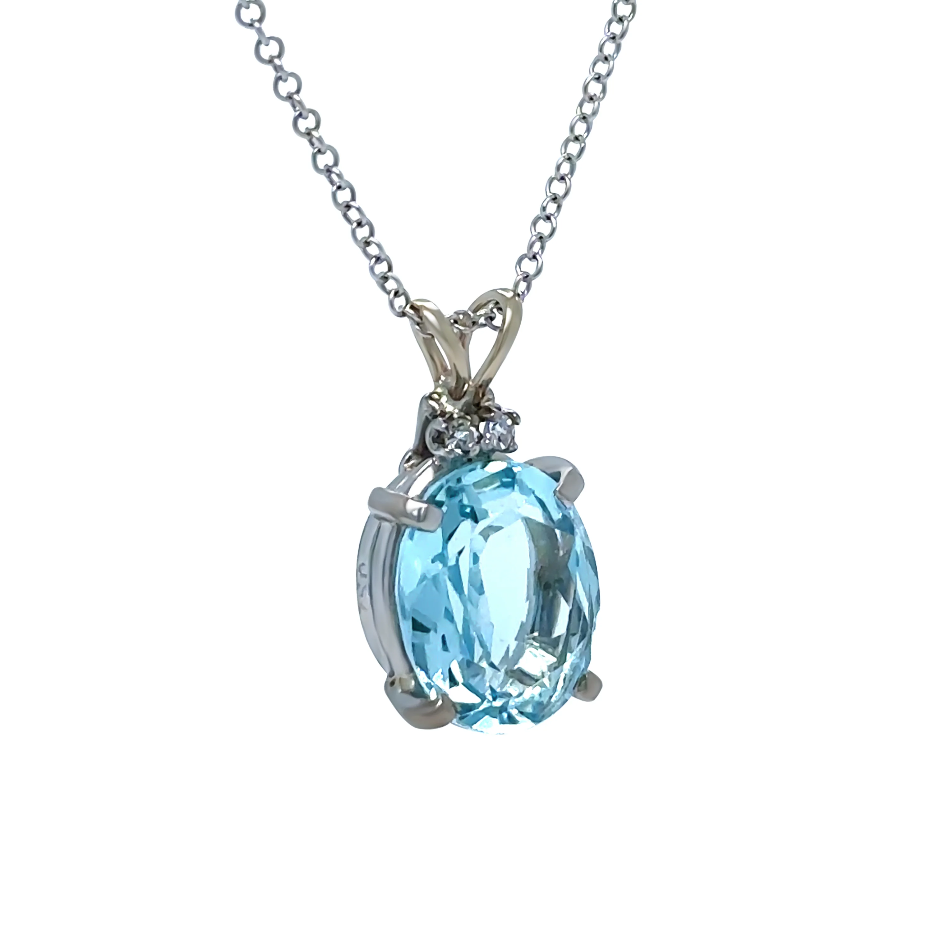 Bespoke 18ct White Gold Aquamarine & Sapphire Pendant with Chain 3.6g - Image 3