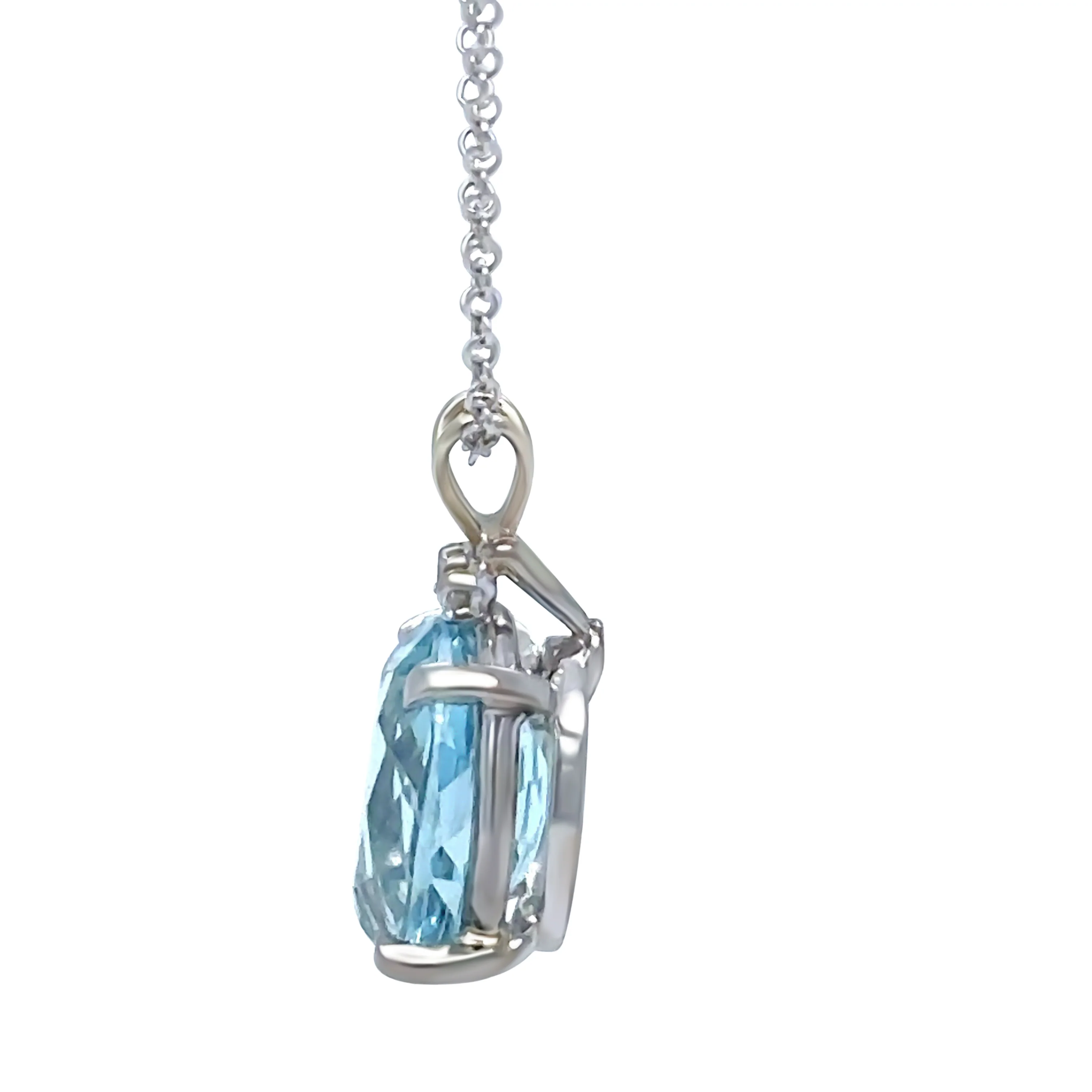 Bespoke 18ct White Gold Aquamarine & Sapphire Pendant with Chain 3.6g - Image 4