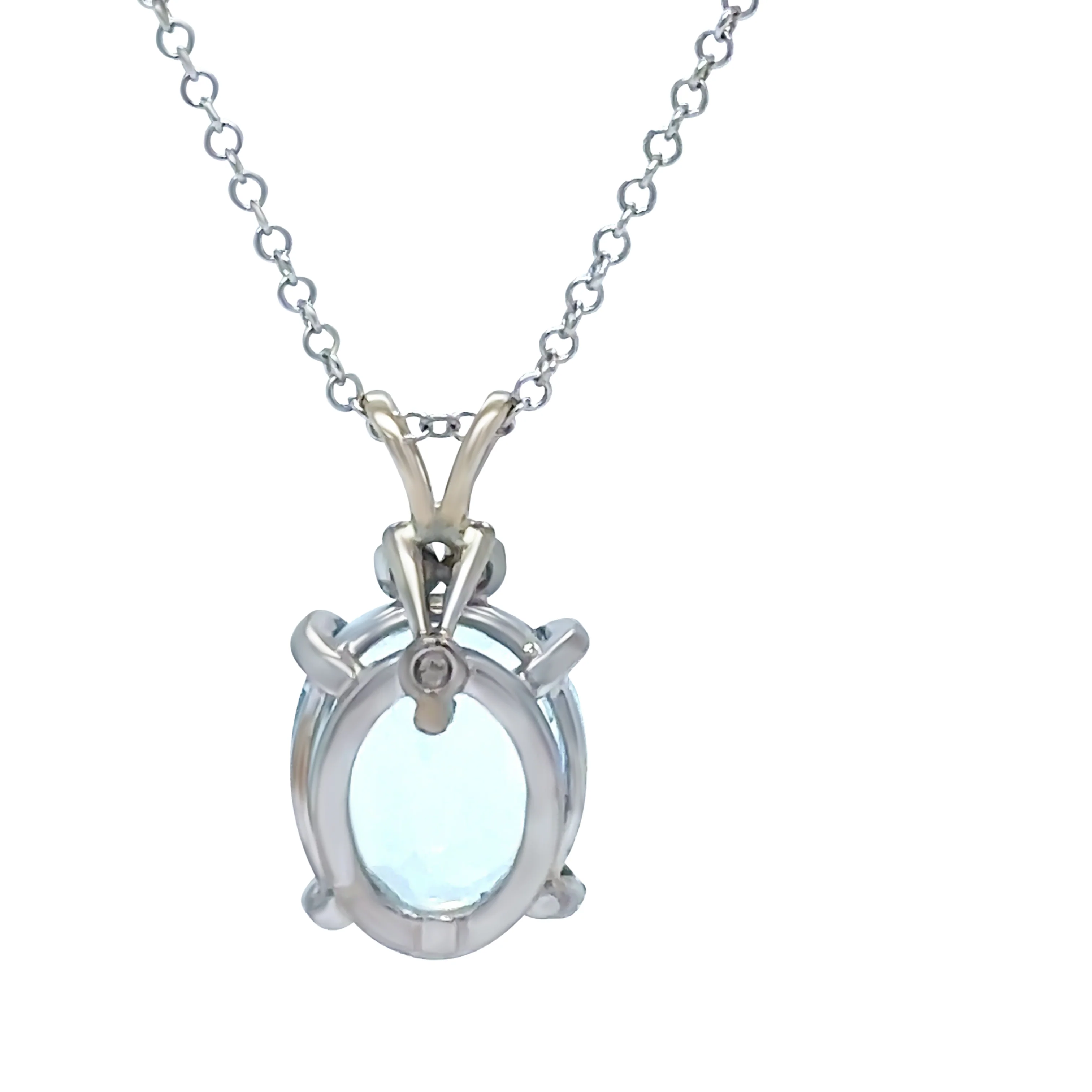 Bespoke 18ct White Gold Aquamarine & Sapphire Pendant with Chain 3.6g - Image 5