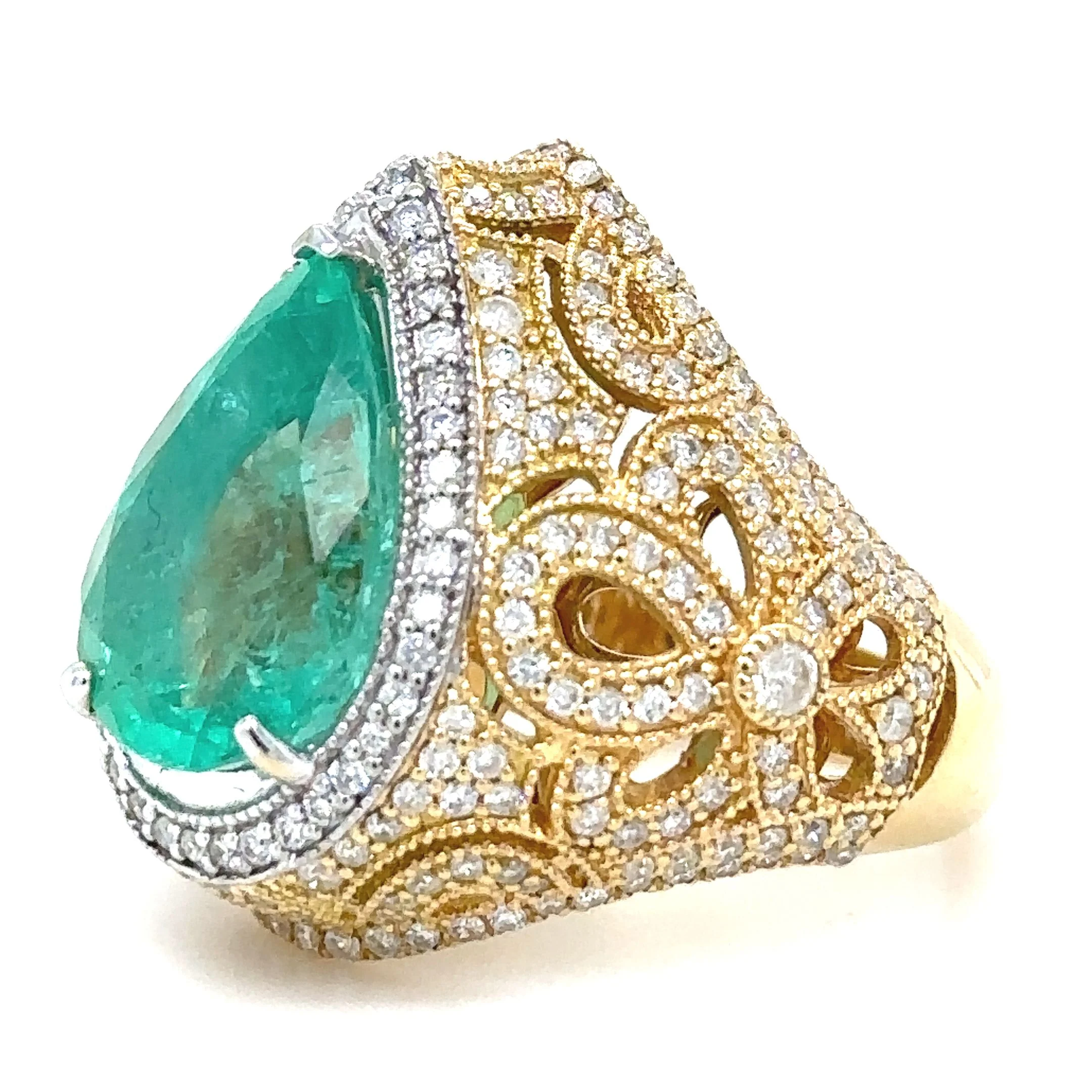 Bespoke 18ct White & Yellow Gold Emerald & Diamond Dress Ring 6.68ct - Image 3