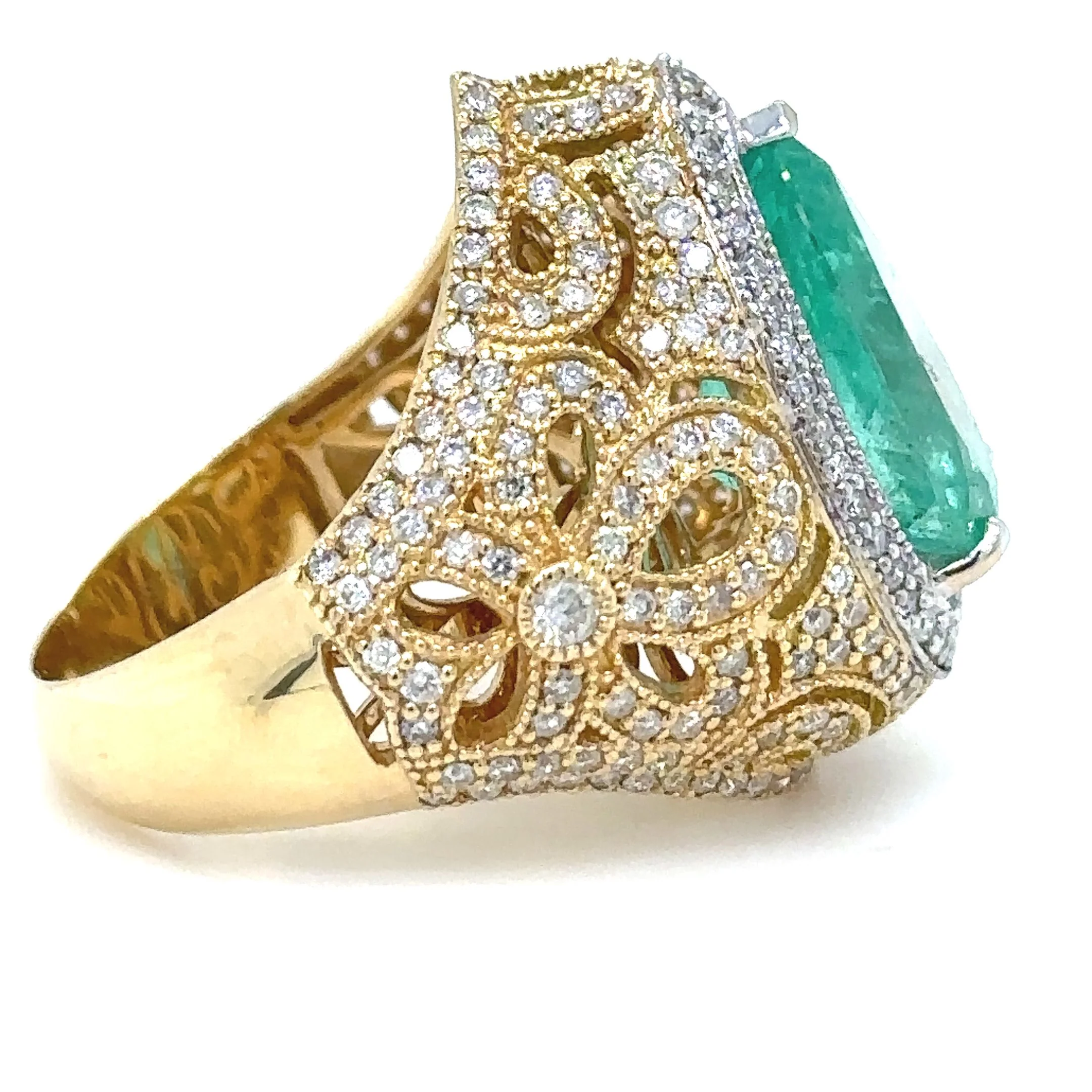 Bespoke 18ct White & Yellow Gold Emerald & Diamond Dress Ring 6.68ct - Image 4
