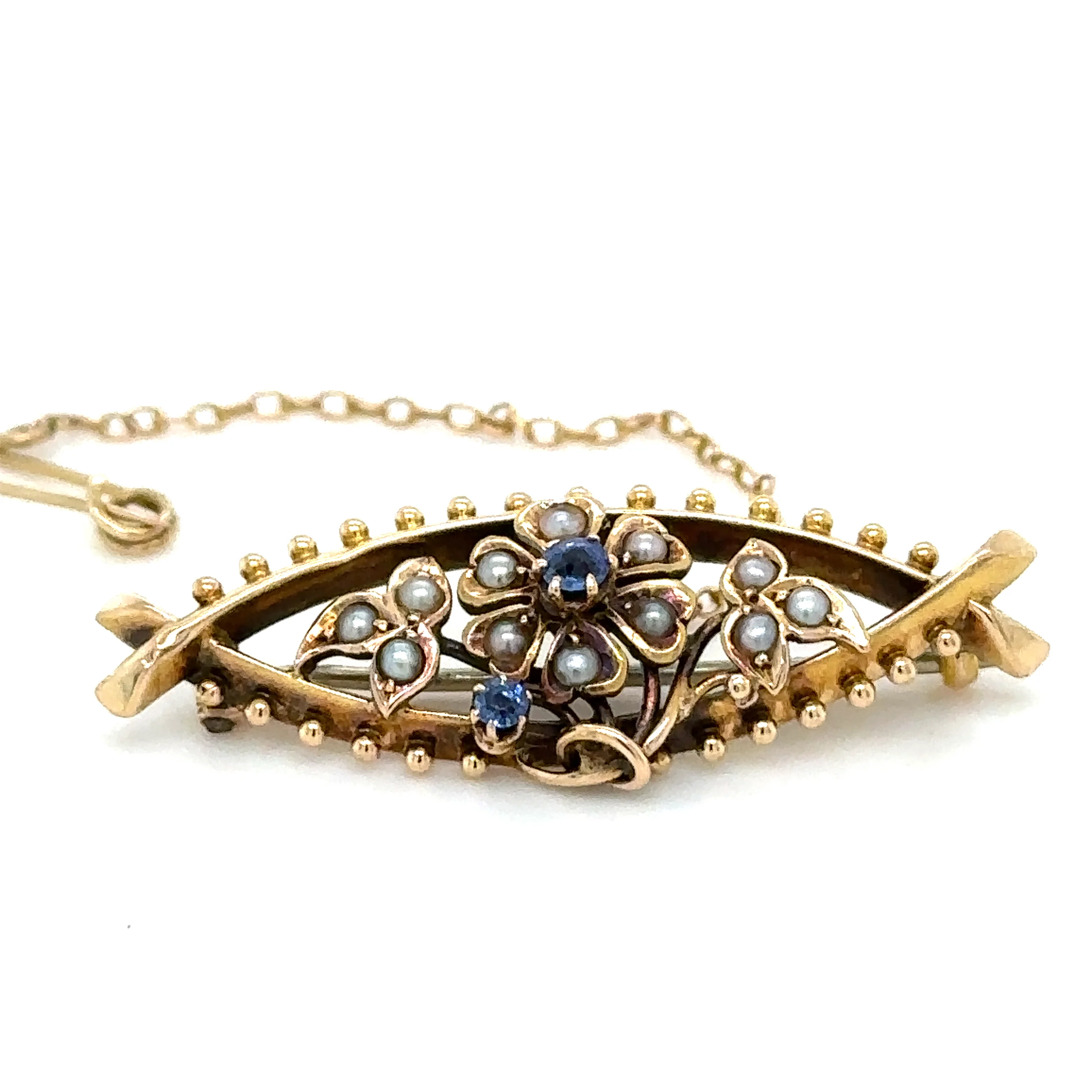 Bespoke Floral Sapphire & Pearl Brooch 4.02g - Image 2