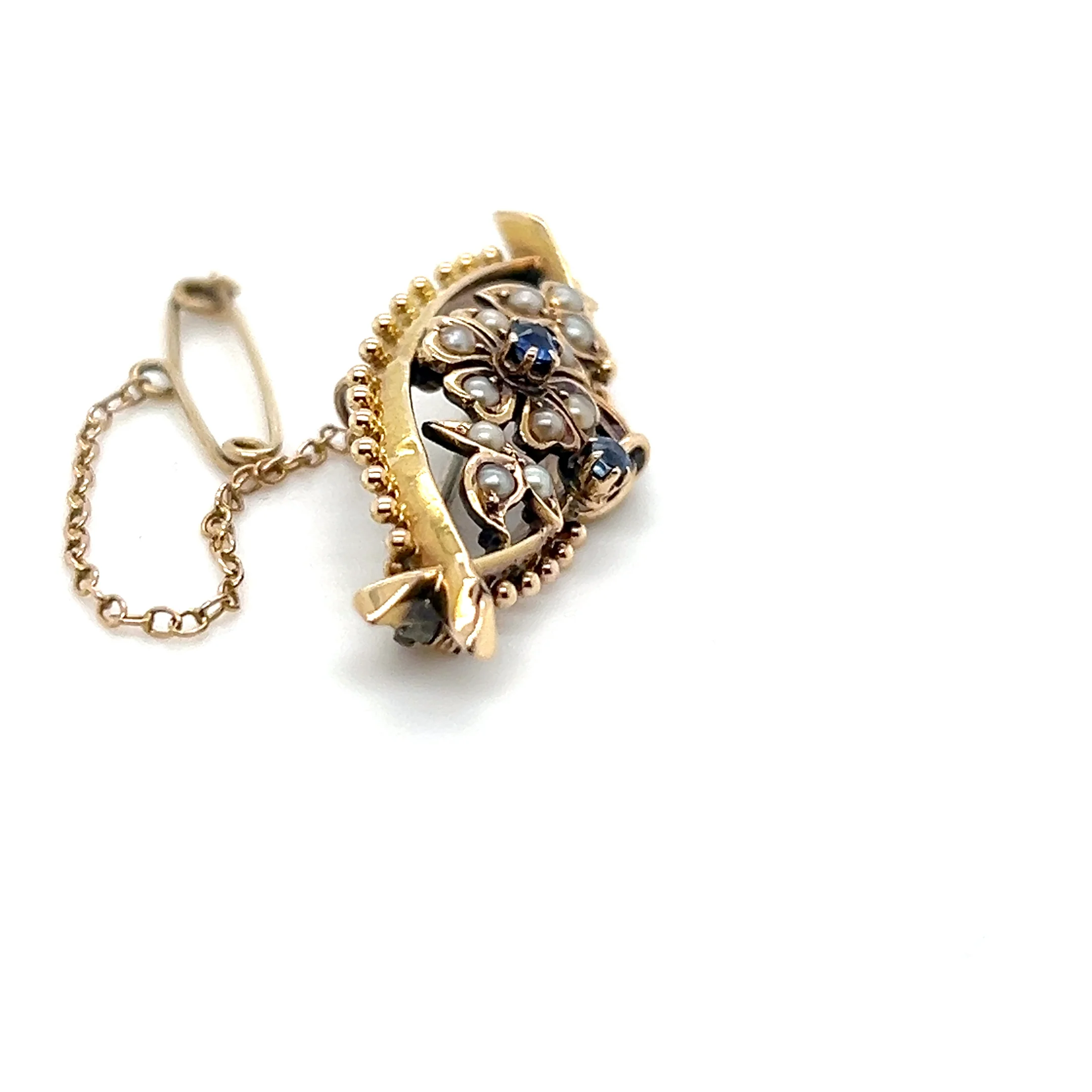 Bespoke Floral Sapphire & Pearl Brooch 4.02g - Image 5