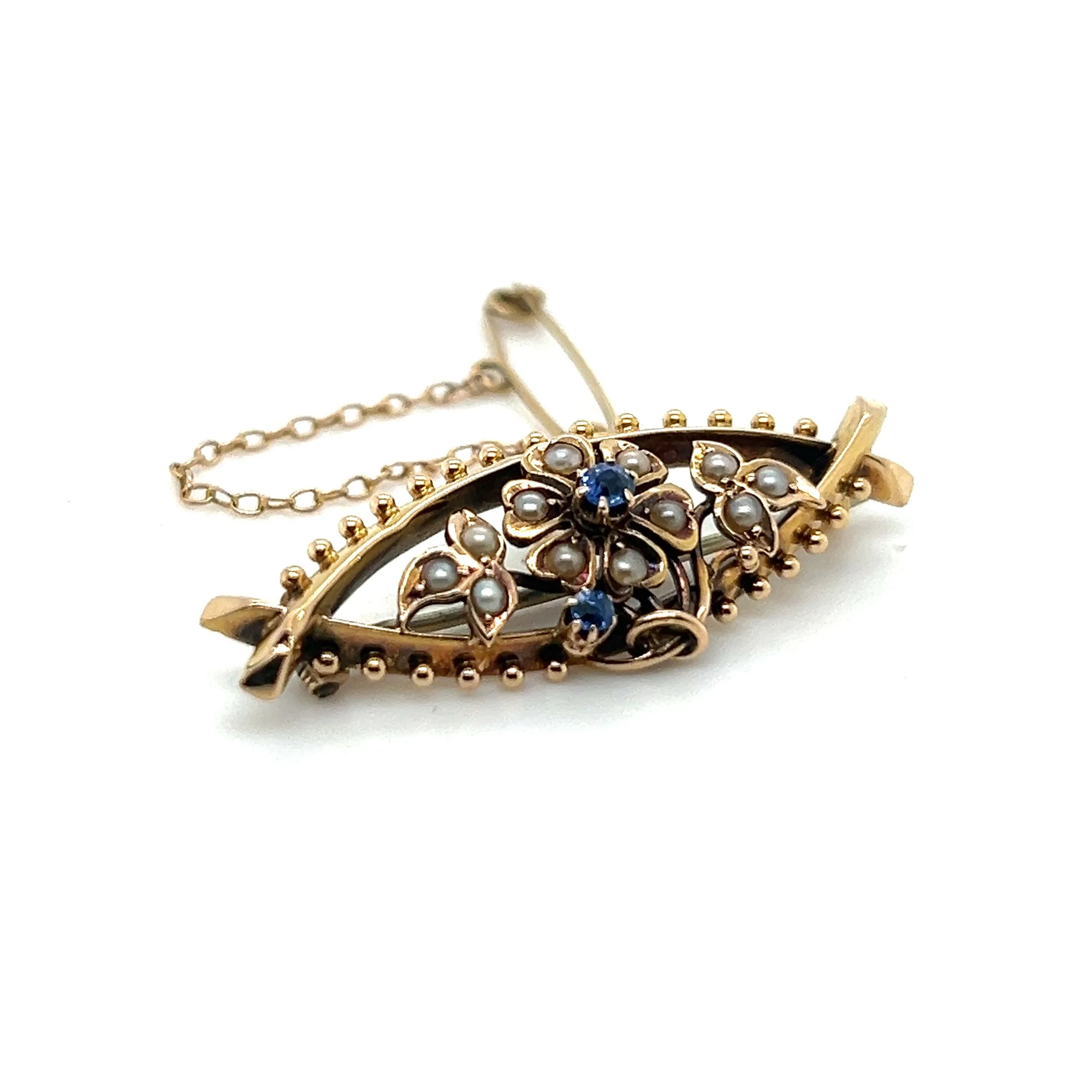 Bespoke Floral Sapphire & Pearl Brooch 4.02g - Image 8