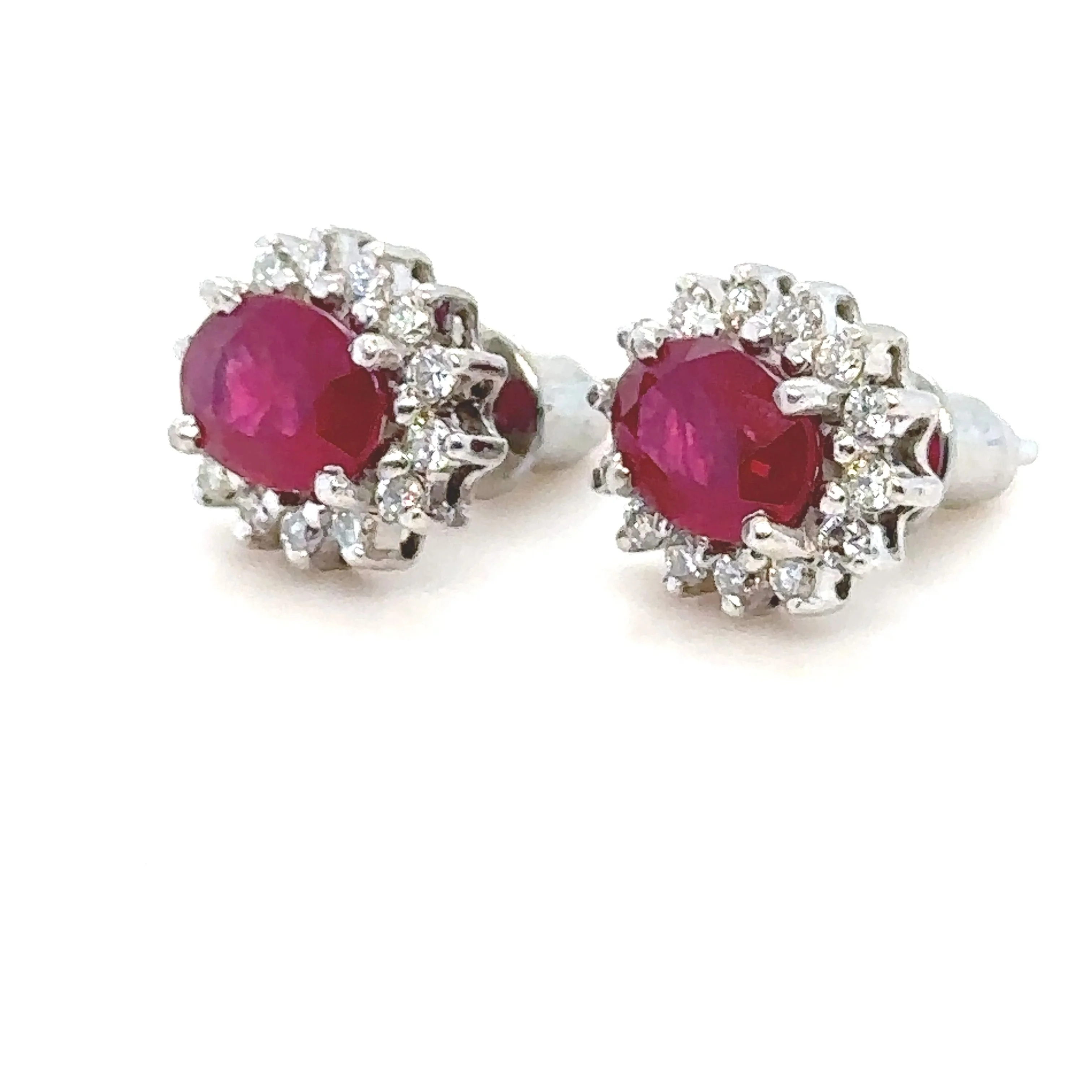 Bespoke Ruby & Diamond Oval Cluster Earrings 2.42ct - Image 3